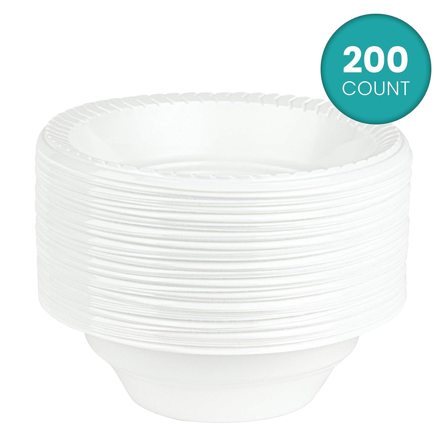 PLASTICPRO 16 Oz White Plastic Bowls Round Disposable Microwavable Bowls, 200-Pack