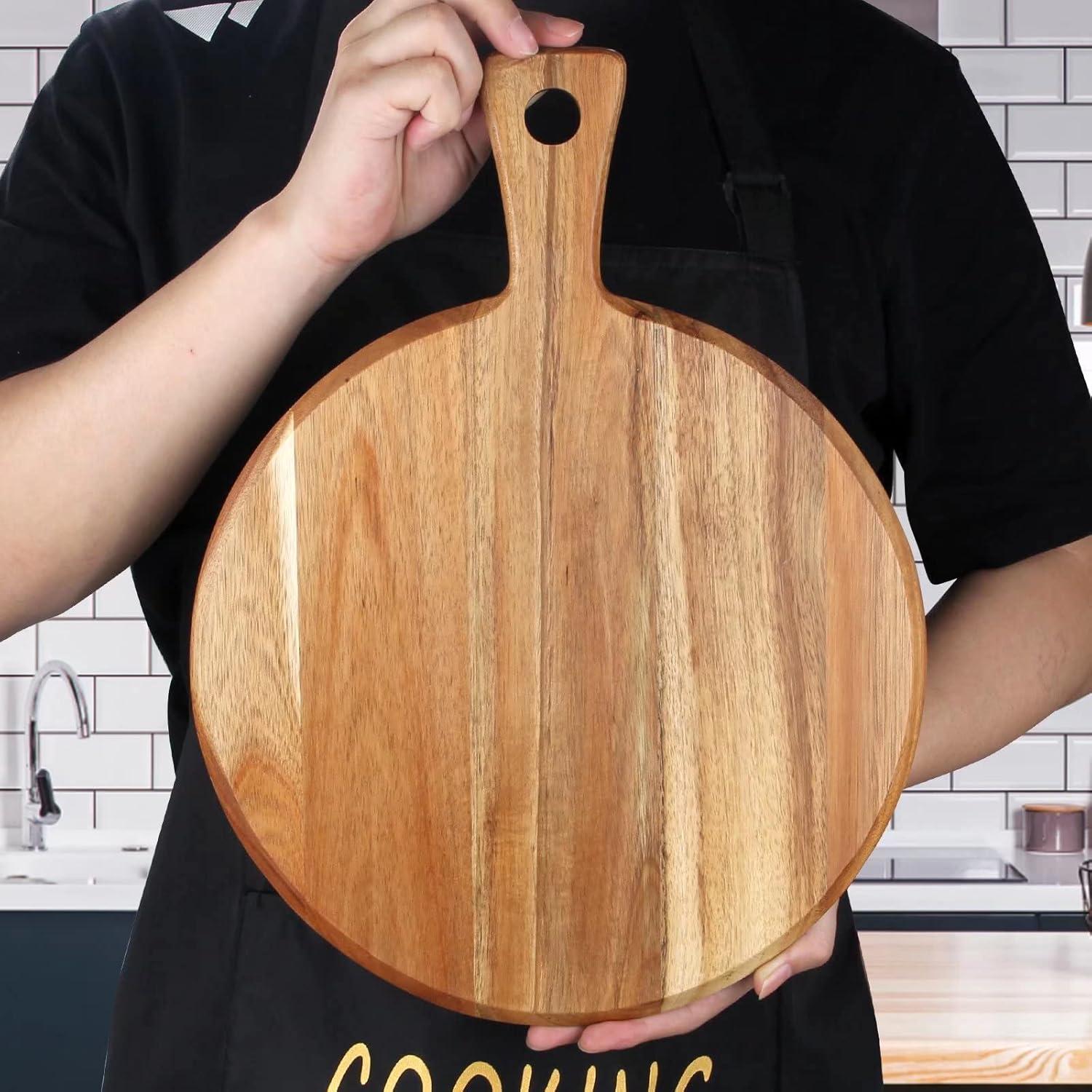 Acacia Wood Round Paddle Cutting Board with Handle