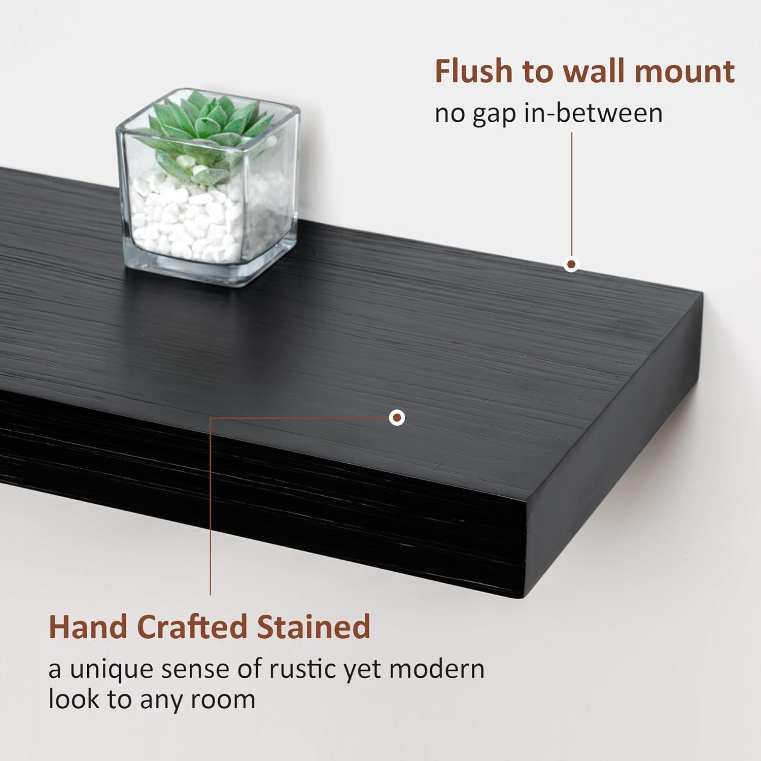 24 Inch Floating Shelves Set of 2, Rustic Solid Wood Wall Mounted Shelves for Decor & Storage, Dark Walnut Shelves for Bedroom Kitchen Living Room - Dark Walnut