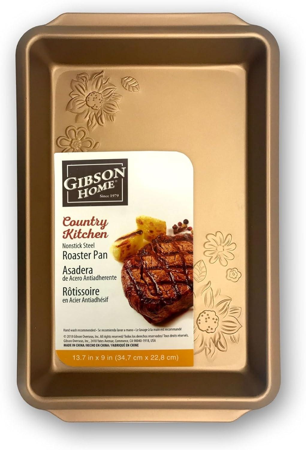 Gibson Home Country Kitchen Embossed Carbon Steel 13.75 Inch Roaster Pan in Copper