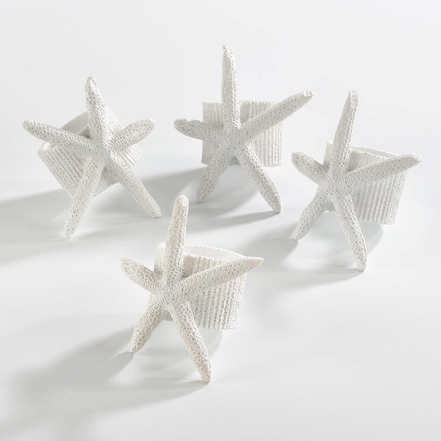 Off-White Starfish Coastal Napkin Rings Set of 4