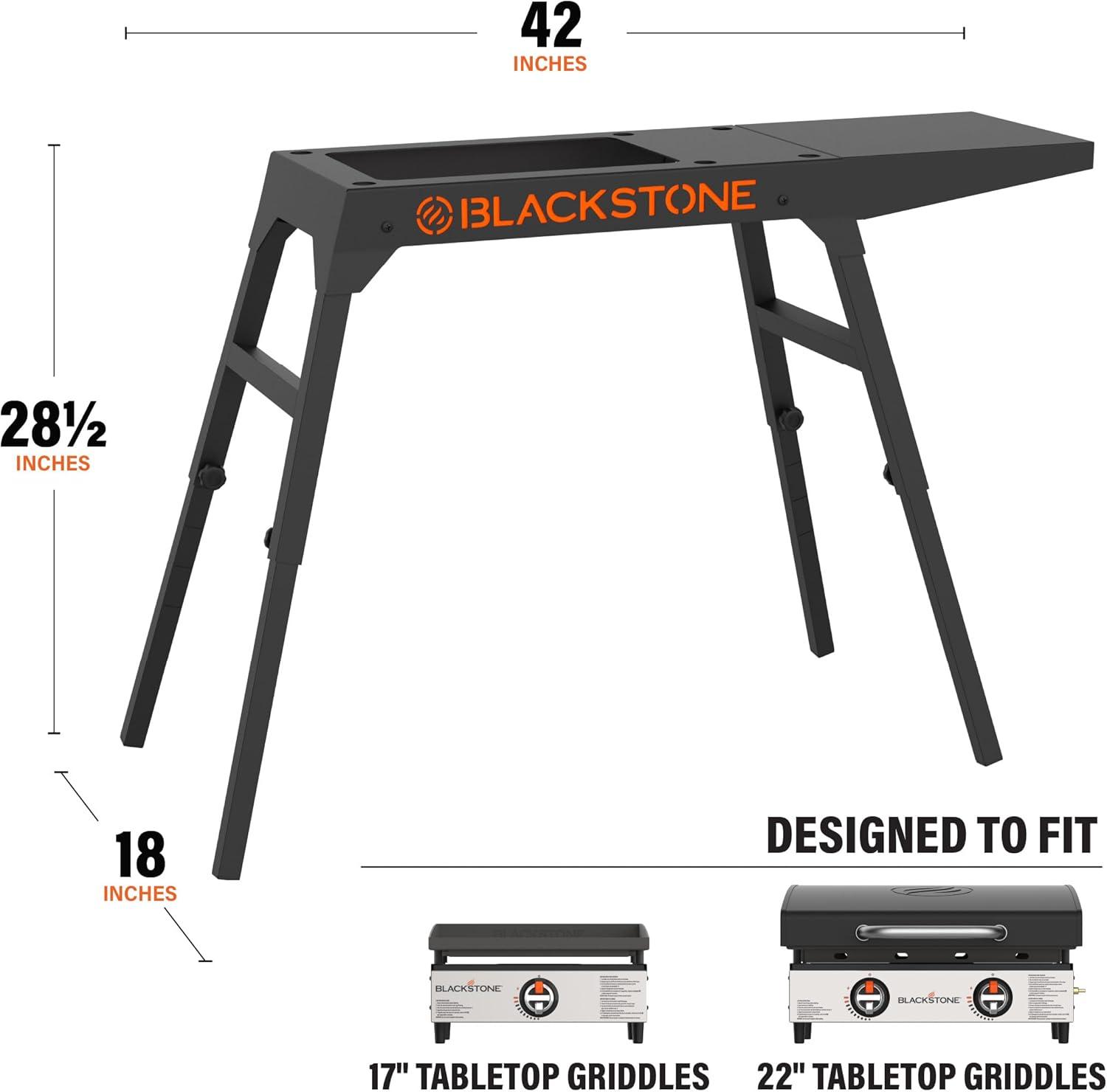 Blackstone Universal Griddle Stand with Adjustable Leg and Side Shelf - Made to fit 17” or 22” Propane Table Top – Perfect Take Along Grill Accessories for Outdoor Cooking Camping (Black)