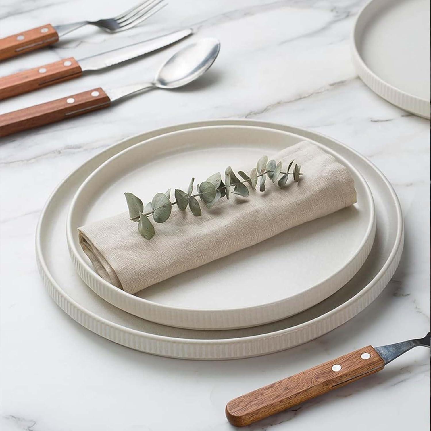 Famiware Star Stoneware Dinnerware Sets, Plates and Bowls Set for 4, 12 Piece Dish Set, Matte White