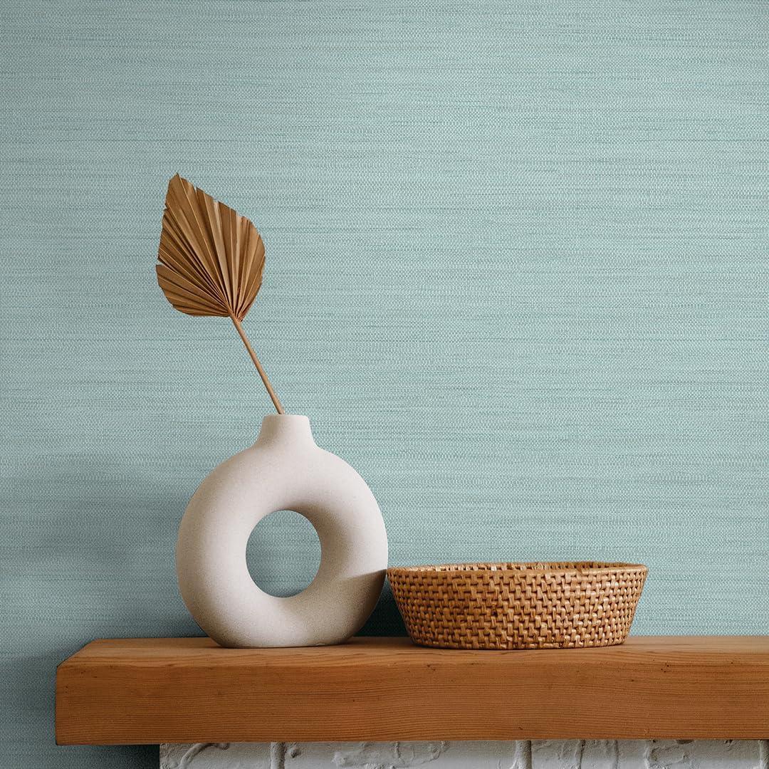 Tempaper & Co.® Faux Horizontal Grasscloth Removable Peel and Stick Wallpaper, Textured Seaglass, 28 sq. ft.: Vinyl, Prepasted