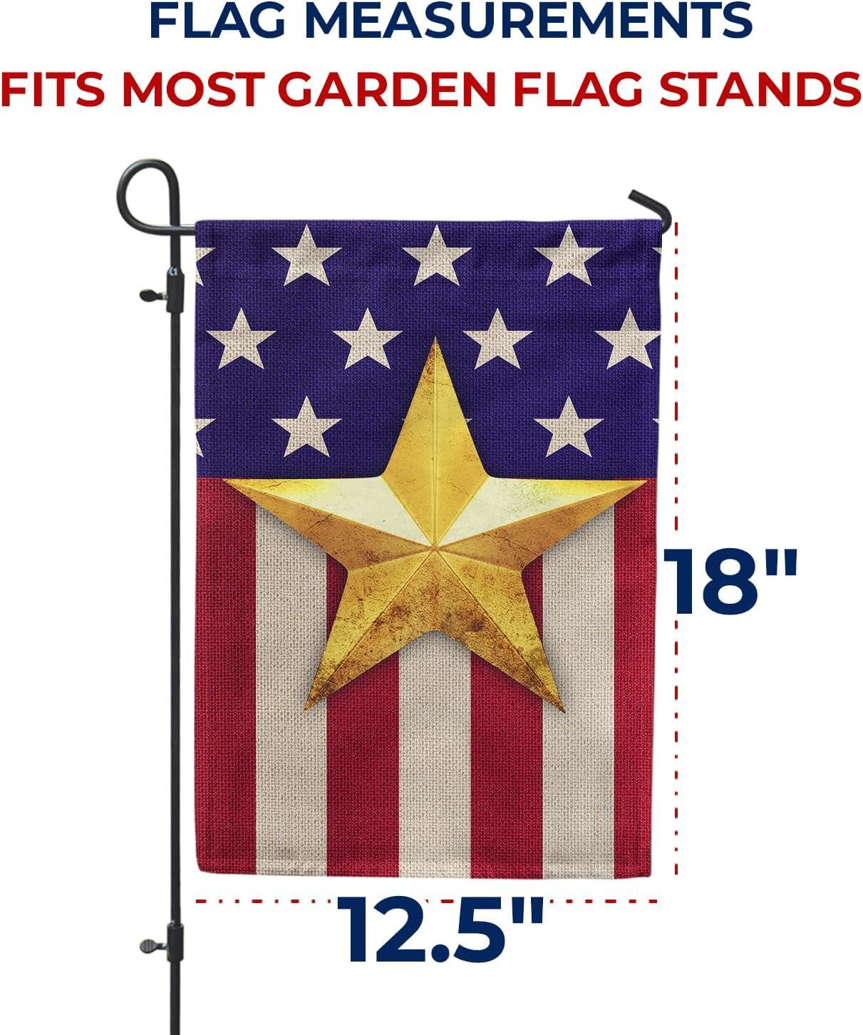 America Forever 4th of July Garden Flag 12.5 x18 Inch Double Sided Yard Outdoor Decorative Independence Day Patriotic Stars and Stripes USA Gold Star American Garden Flag