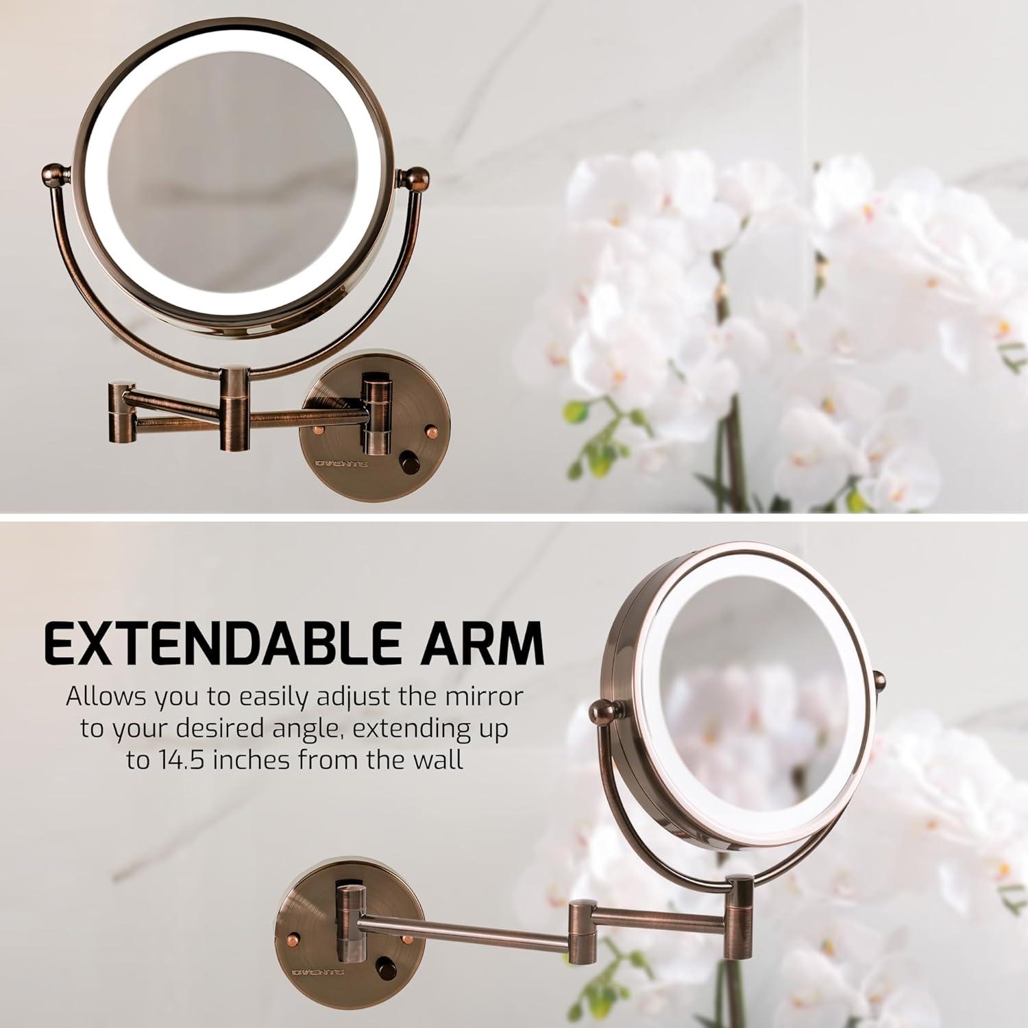Ovente Wall Mounted Vanity Makeup Mirror 8.5 Inch with 7X Magnification and Natural LED Lights, Double-Sided with Hardwired Electrical Connection