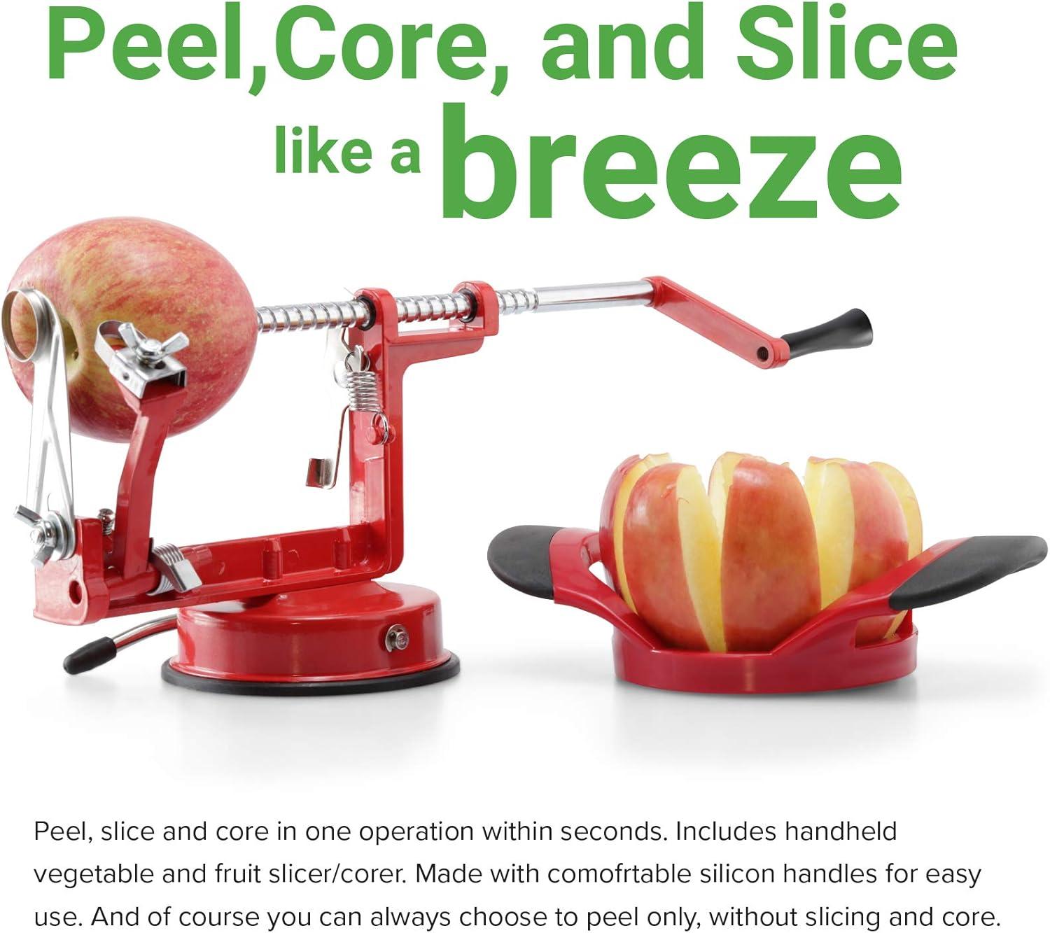 Perfect Peel Apple Peeler - Easy Clean Removable Commercial Grade Blade - Corer, Red - Apple Corer and Peeler