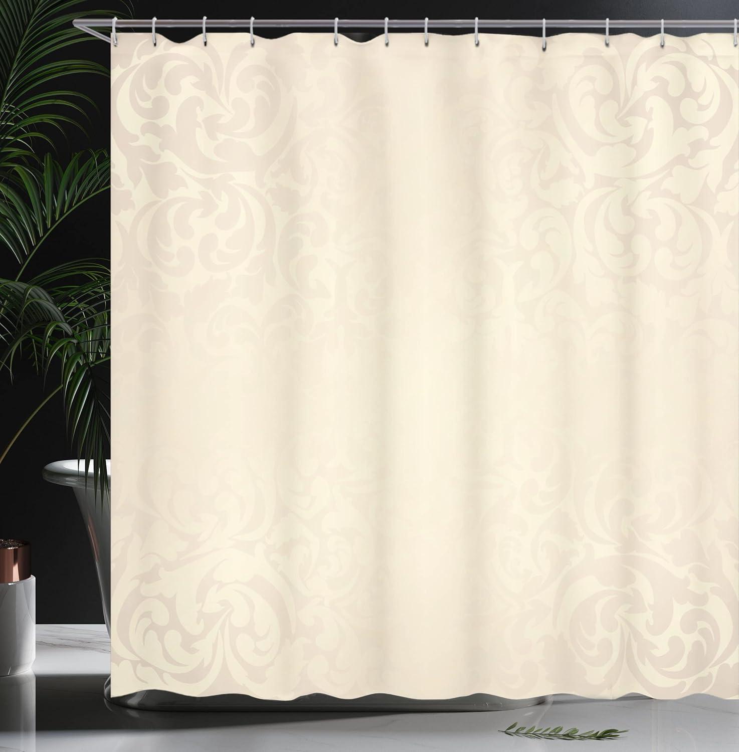 Ambesonne Victorian Shower Curtain, Monochrome Damask, 69"Wx70"L, Cream