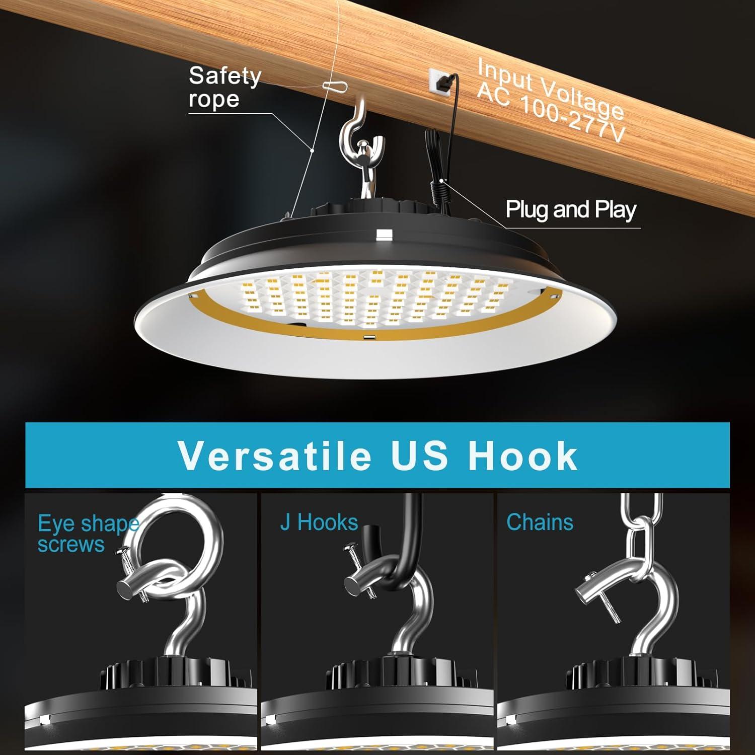 Lightdot 100W LED High Bay Light for Shop/Barn 5000K 14000LM (Eqv. to 400W HPS/MH) High Bay LED Lights with Plug for Commercial Warehouse Lighting-ETL Listed 5Pack