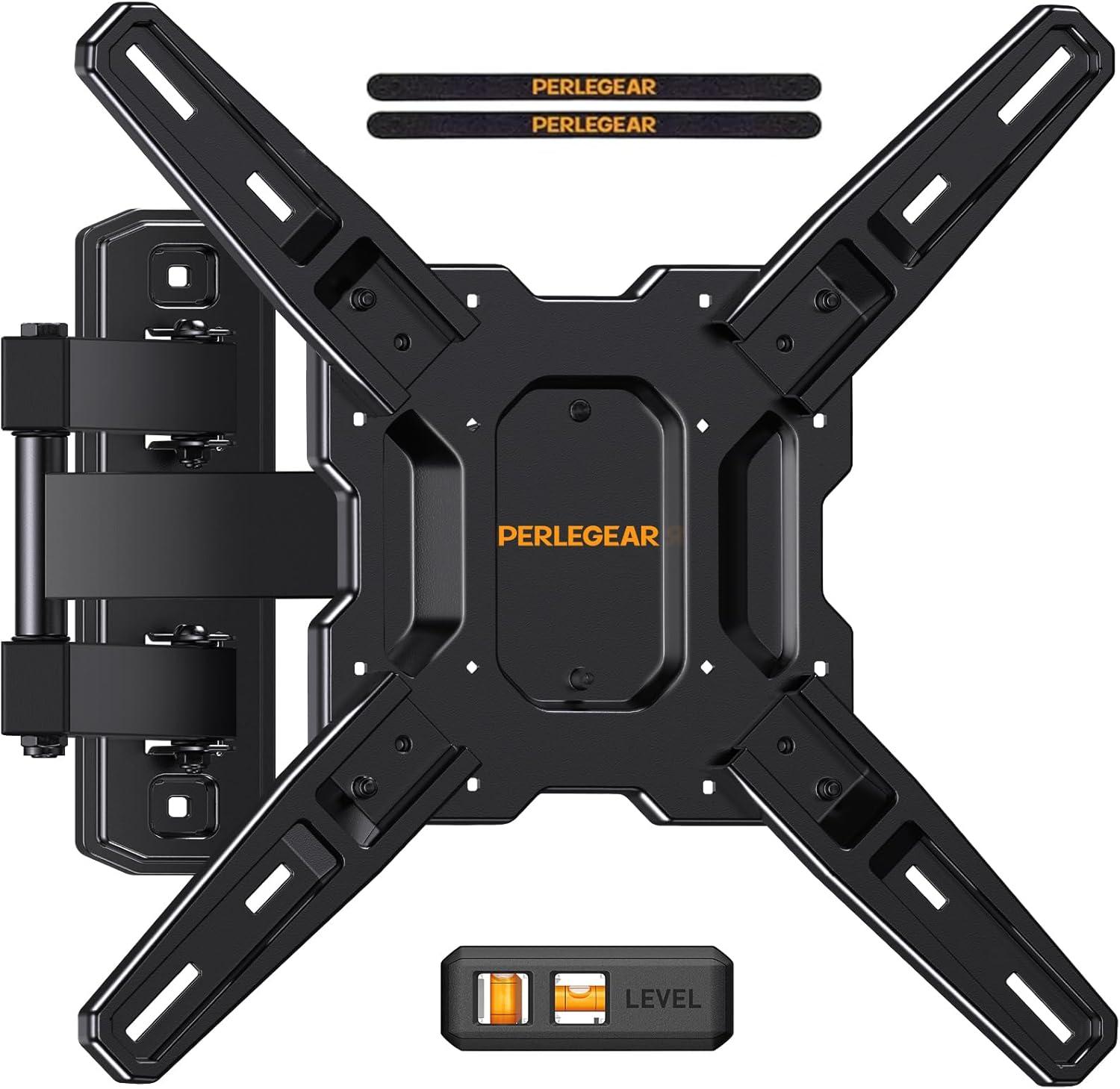 Perlegear Full Motion TV Mount for Most 26–60 inch Flat or Curved TVs up to 82 lbs, Wall Mount TV Bracket with Articulating Arms, Tool-Free Tilt, Swivel, Extension, Max VESA 400x400mm, PGMF3