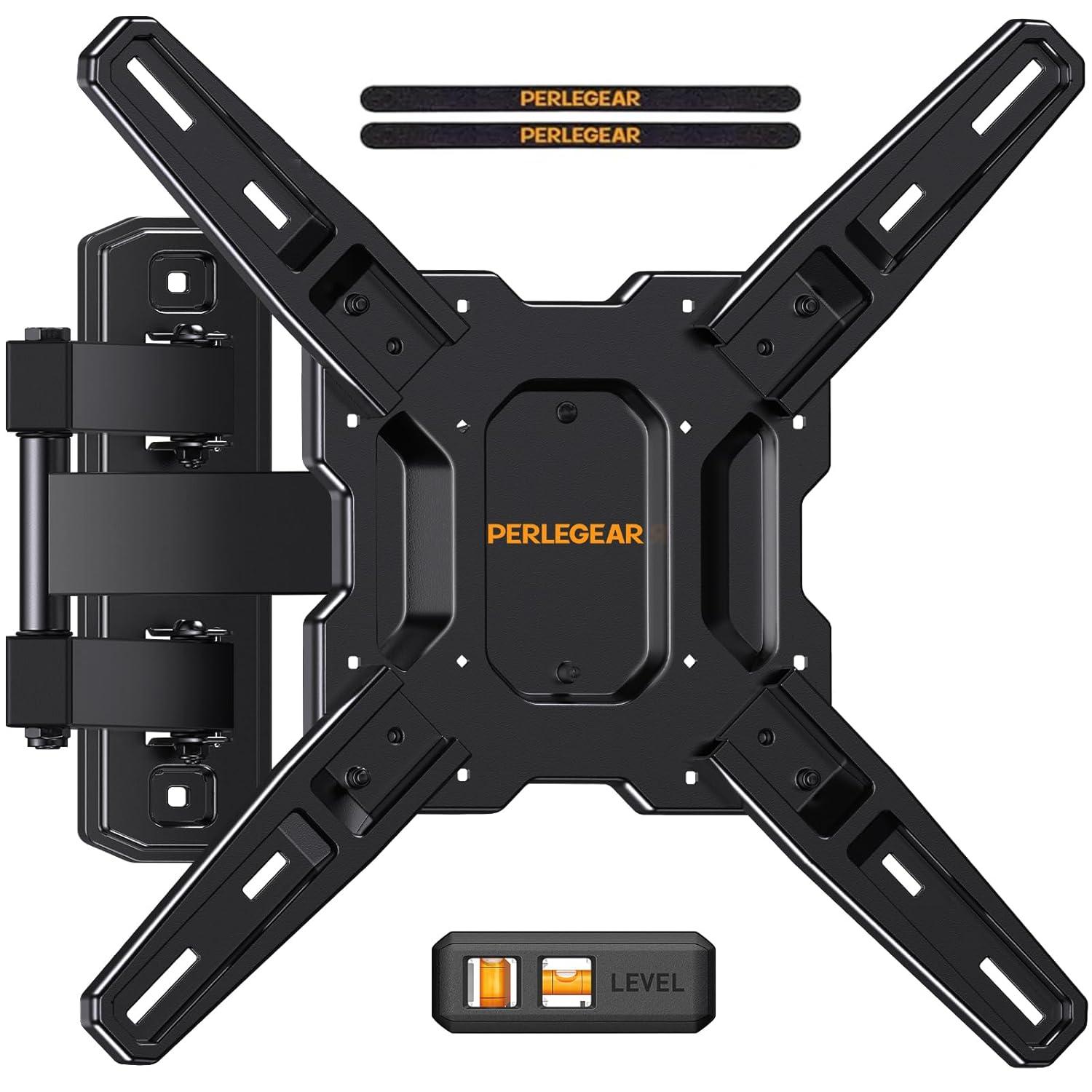Perlegear Full Motion TV Mount for Most 26–60 inch Flat or Curved TVs up to 82 lbs, Wall Mount TV Bracket with Articulating Arms, Tool-Free Tilt, Swivel, Extension, Max VESA 400x400mm, PGMF3