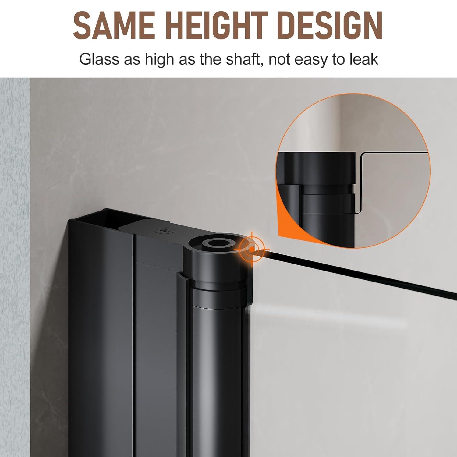 Sunny Shower Bifold Pivot Swing Frameless Shower Door in Black 34 in.W x 72 in.H