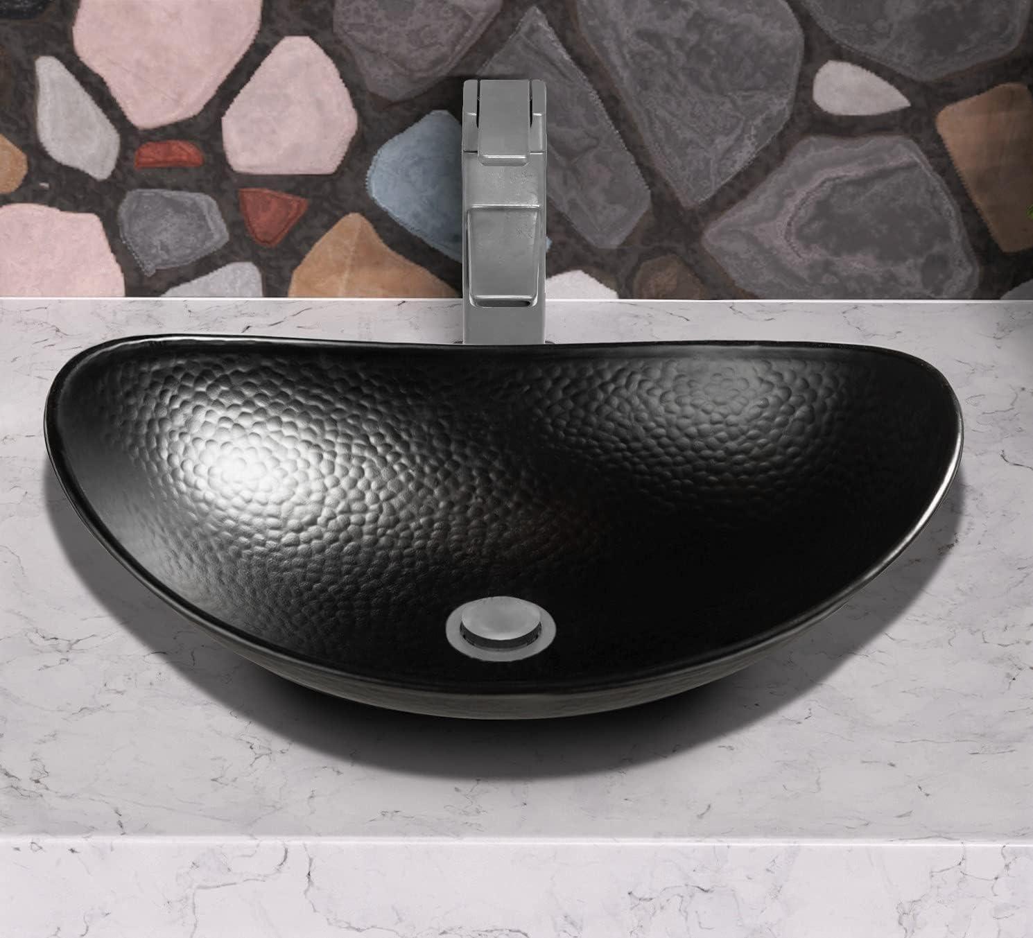 Monarch Abode Matte Black Hand Hammered Harbor Bathroom Vessel Sink, 19 inches