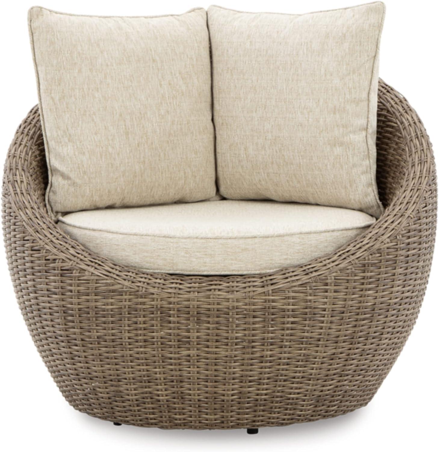 Beige and White Resin Wicker Swivel Lounge Chair Set