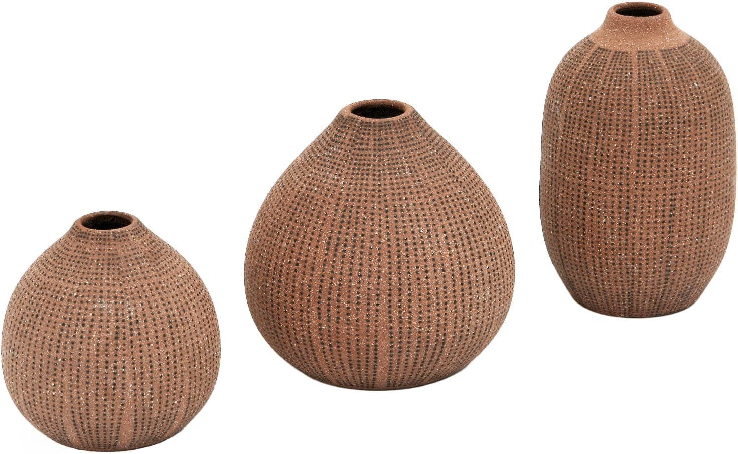 Creative Co-Op Decorative Textured Stoneware Vases, Set of 3, Blush