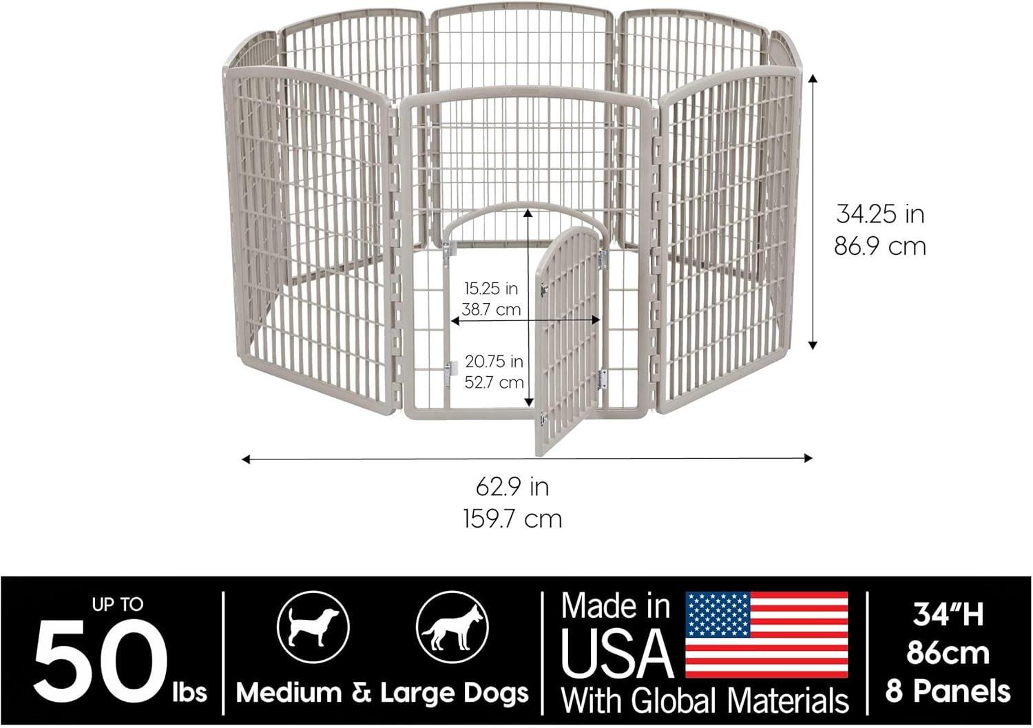 IRIS USA 4-8Panel 24/34"H Plastic Pet Playpen with Door