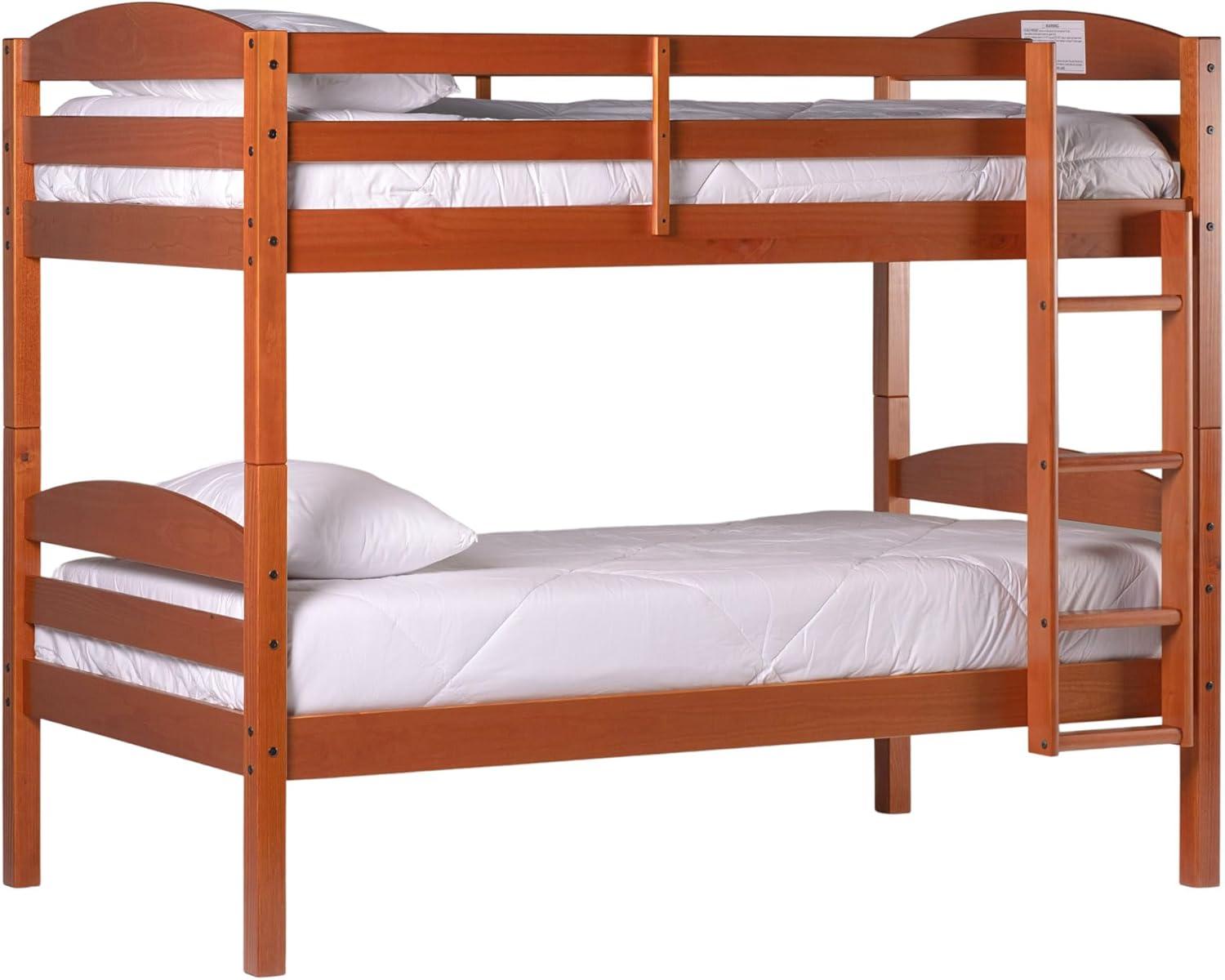 Walker Edison Transitional Twin-over-Twin Solid Wood Bunk Bed Frame in Cherry