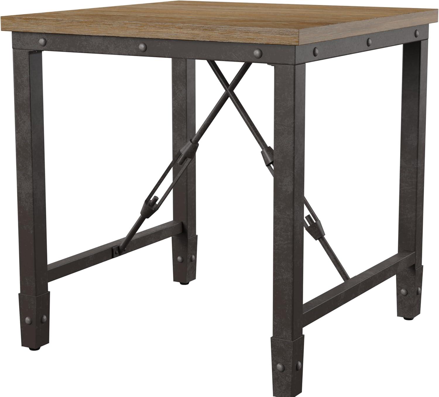 Jersey End Table Antique Oak - Steve Silver Co.: Industrial Style, 24-Inch Height, Pine Veneer, Iron Stretchers