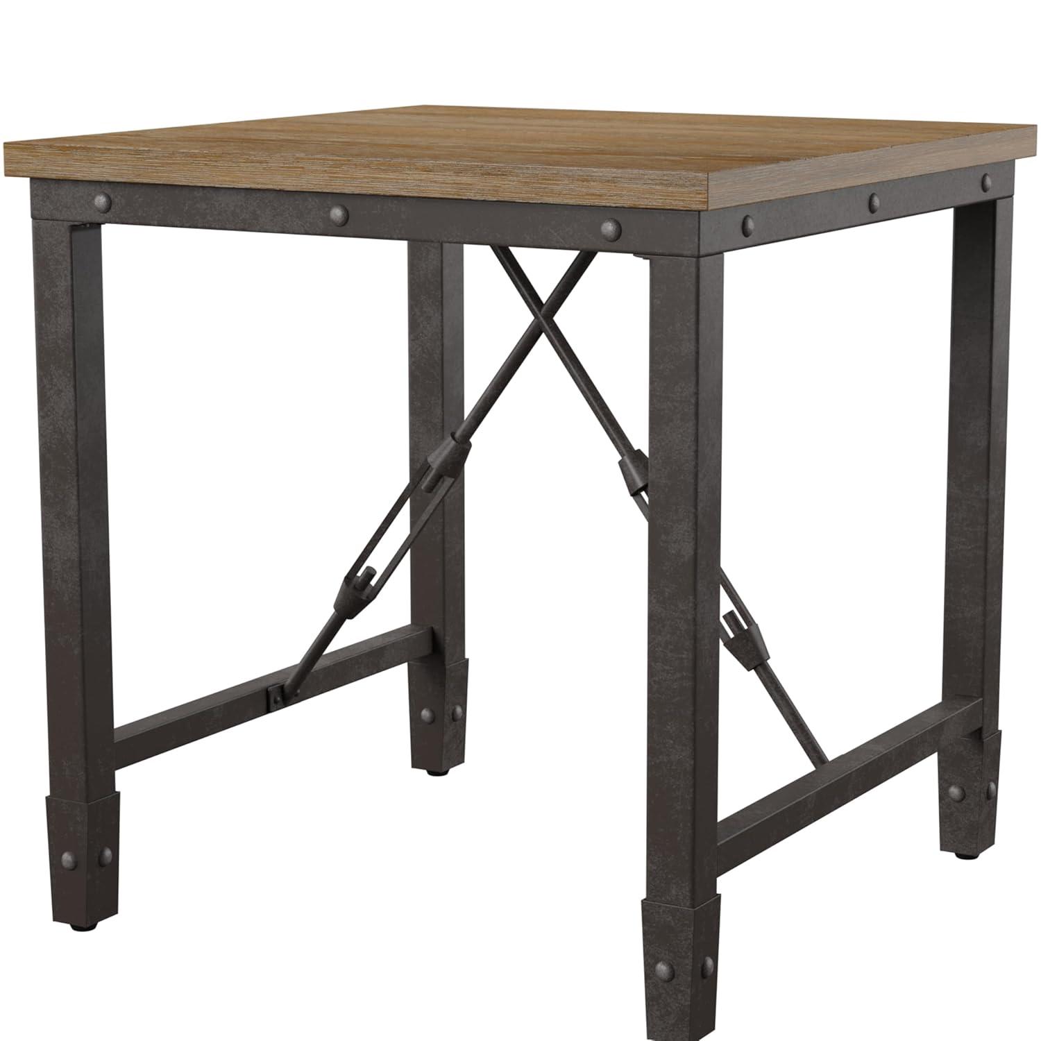 Jersey End Table Antique Oak - Steve Silver Co.: Industrial Style, 24-Inch Height, Pine Veneer, Iron Stretchers