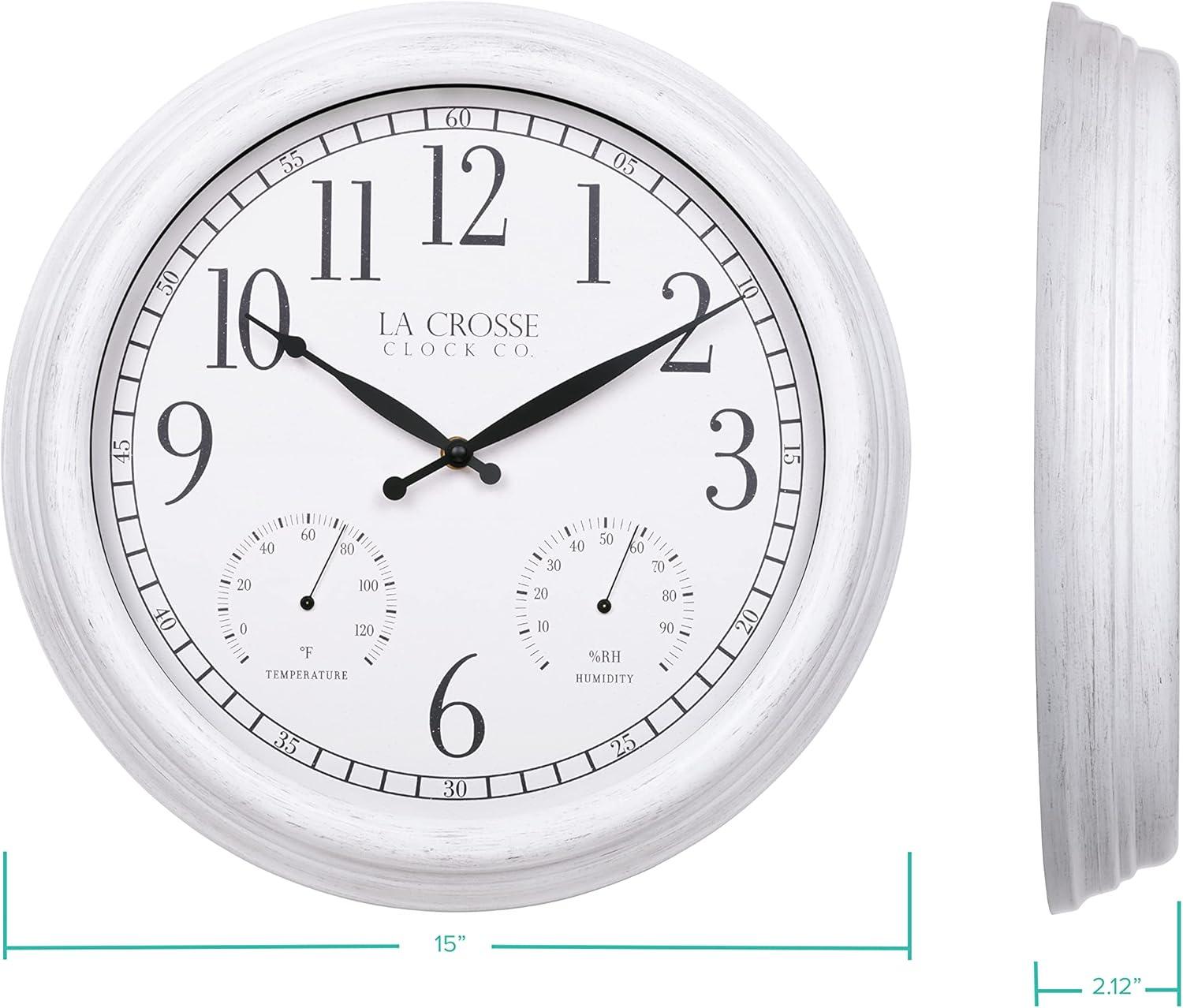 La Crosse Technology La Crosse 15 In. Outdoor Payton Quartz Wall Clock with T/H