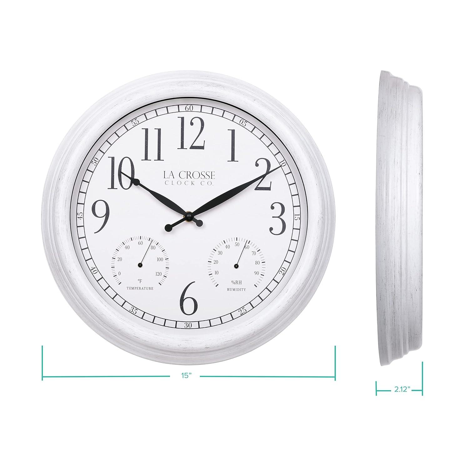 La Crosse Technology La Crosse 15 In. Outdoor Payton Quartz Wall Clock with T/H