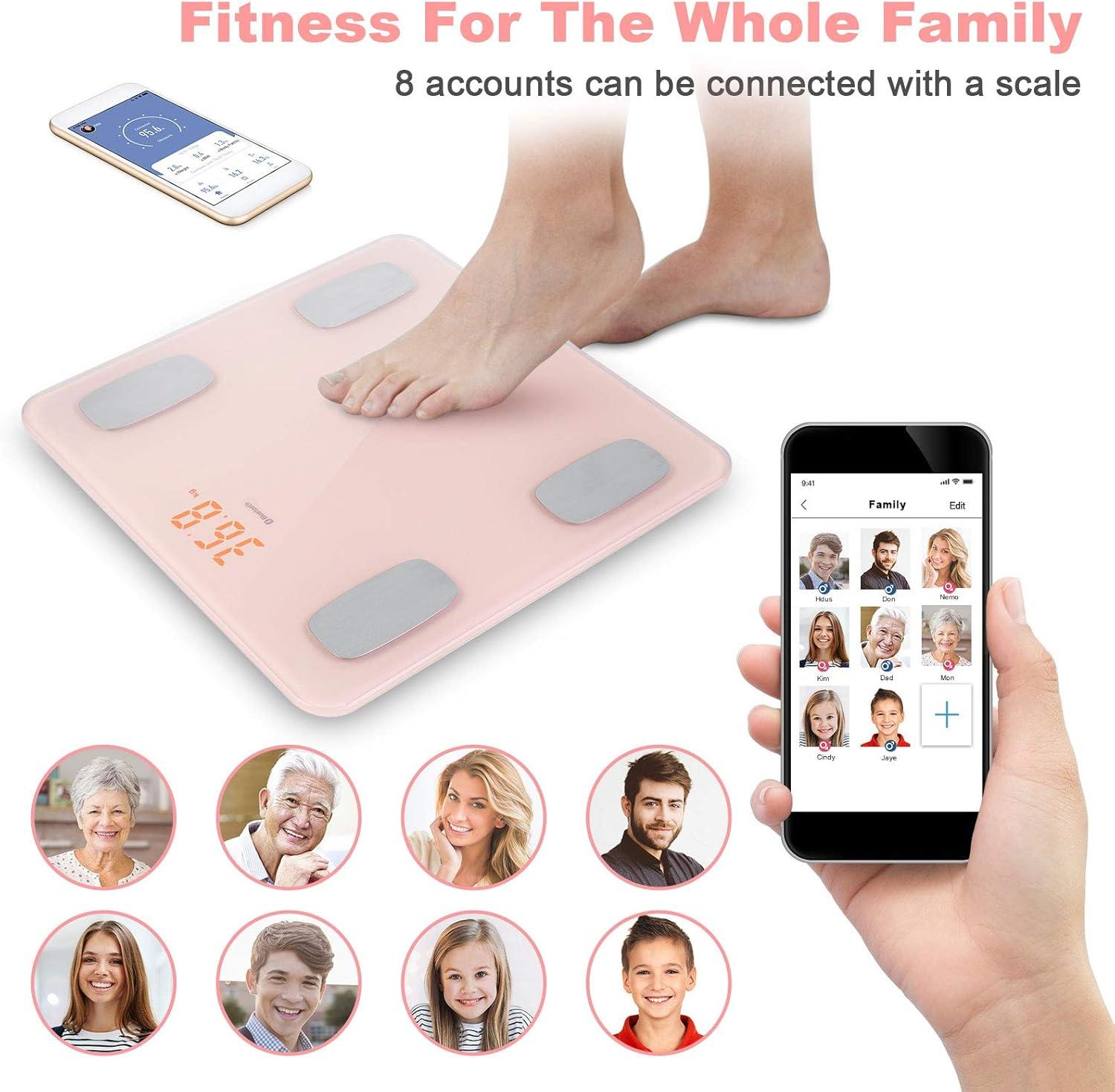Body Fat Scale Smart BMI Scale Digital Bathroom Wireless Weight Scale, Body Composition Analyzer with Smartphone App sync with Bluetooth-Compatible (Pink)