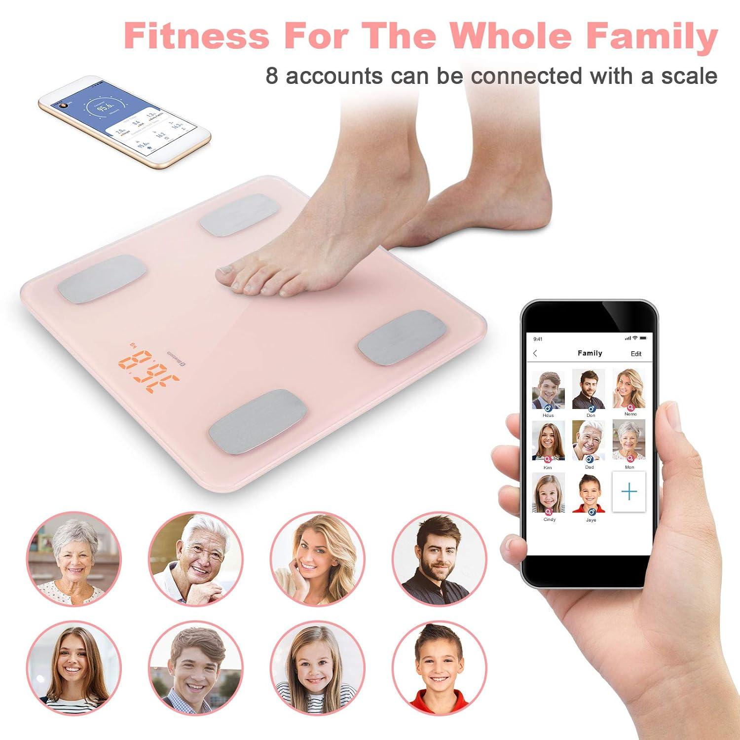 Body Fat Scale Smart BMI Scale Digital Bathroom Wireless Weight Scale, Body Composition Analyzer with Smartphone App sync with Bluetooth-Compatible (Pink)