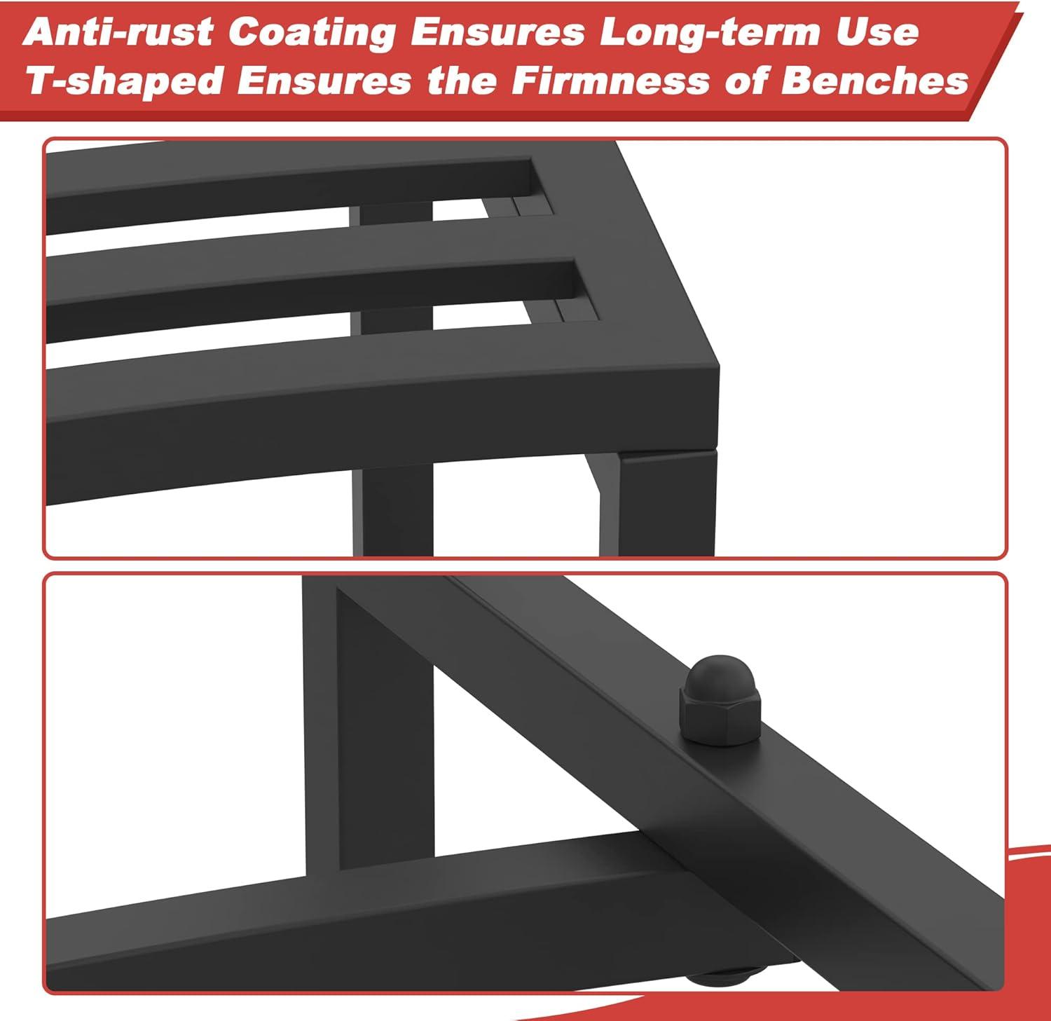 Metal Curved Fire Pit Bench Set of 4, Coated Black Metal Outdoor Stool Bench, Outdoor Fire Pit Seating, Steel Backless