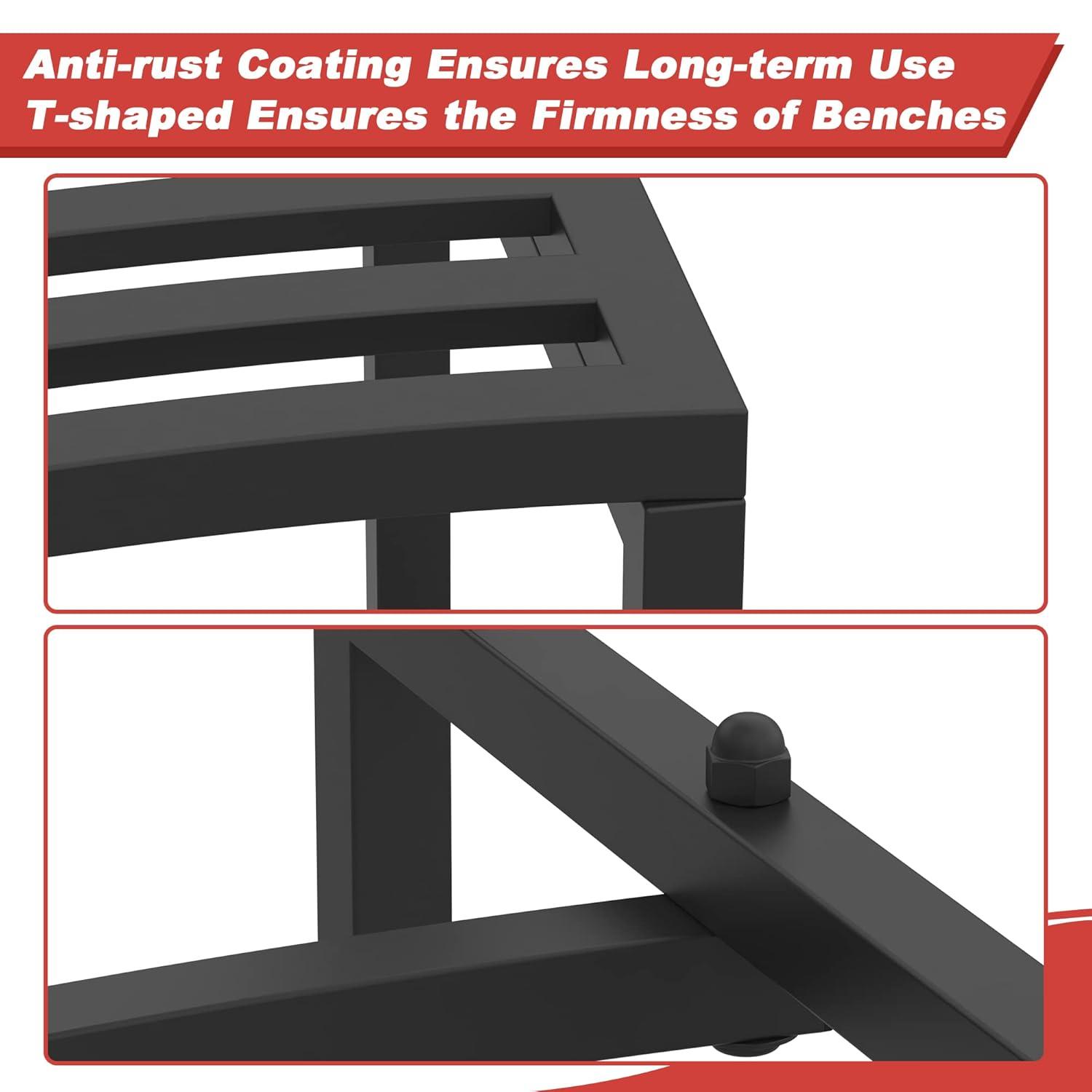 Metal Curved Fire Pit Bench Set of 4, Coated Black Metal Outdoor Stool Bench, Outdoor Fire Pit Seating, Steel Backless