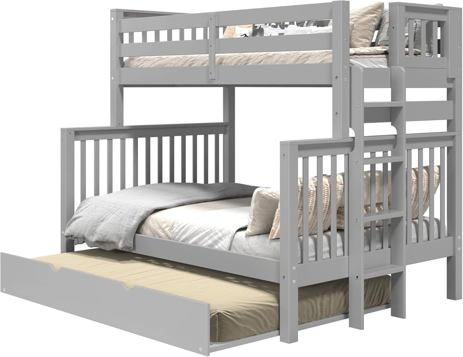 Bedz King Bunk Beds Twin over Full Mission Style with End Ladder and a Twin Trundle, Gray