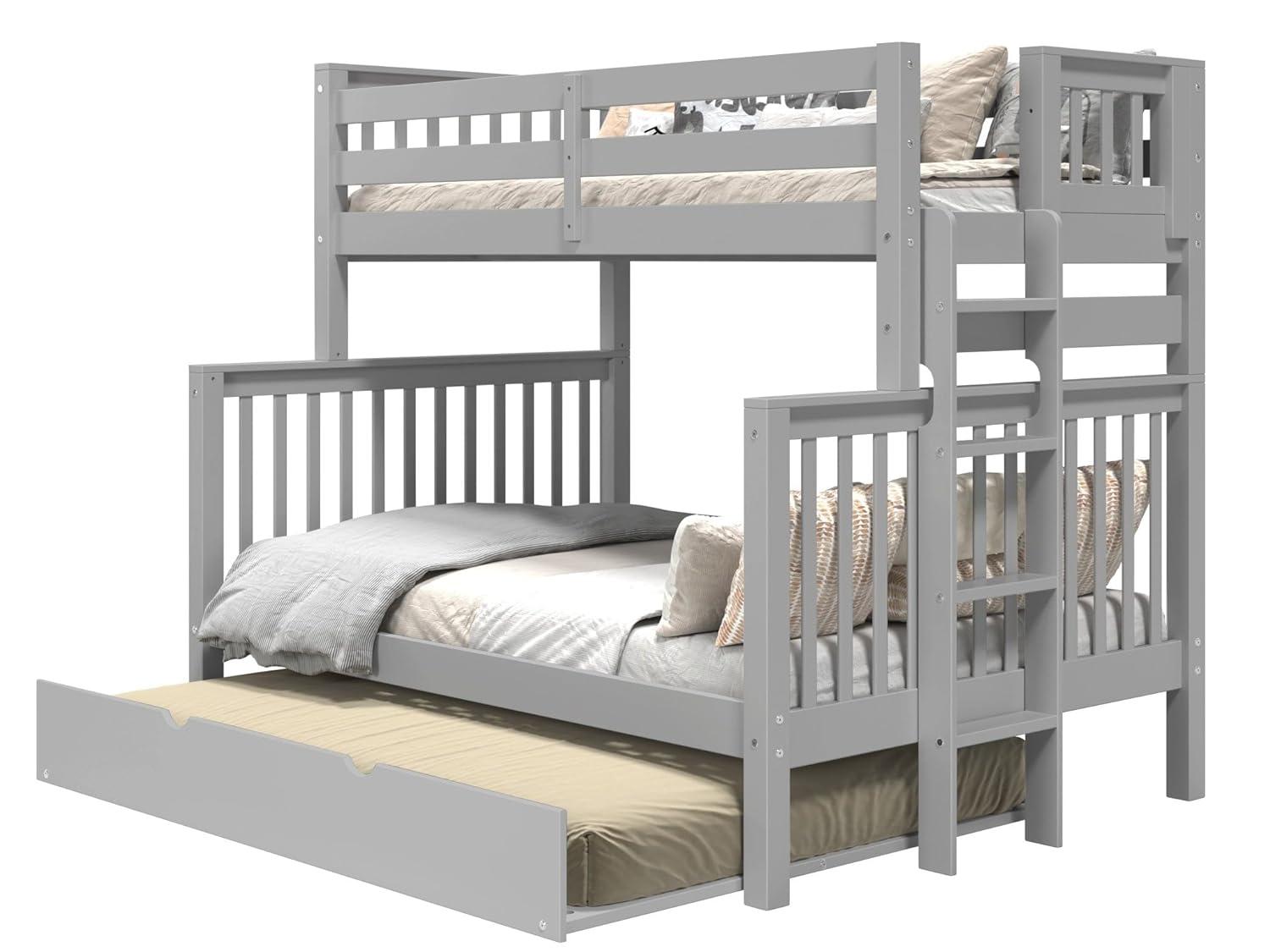 Bedz King Bunk Beds Twin over Full Mission Style with End Ladder and a Twin Trundle, Gray