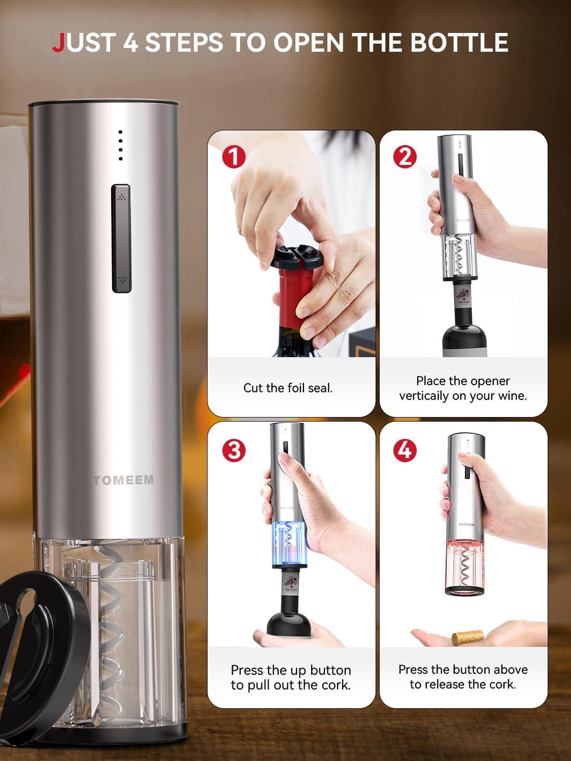 Tomeem Stainless Steel Electric Wine Opener Set with Aerator