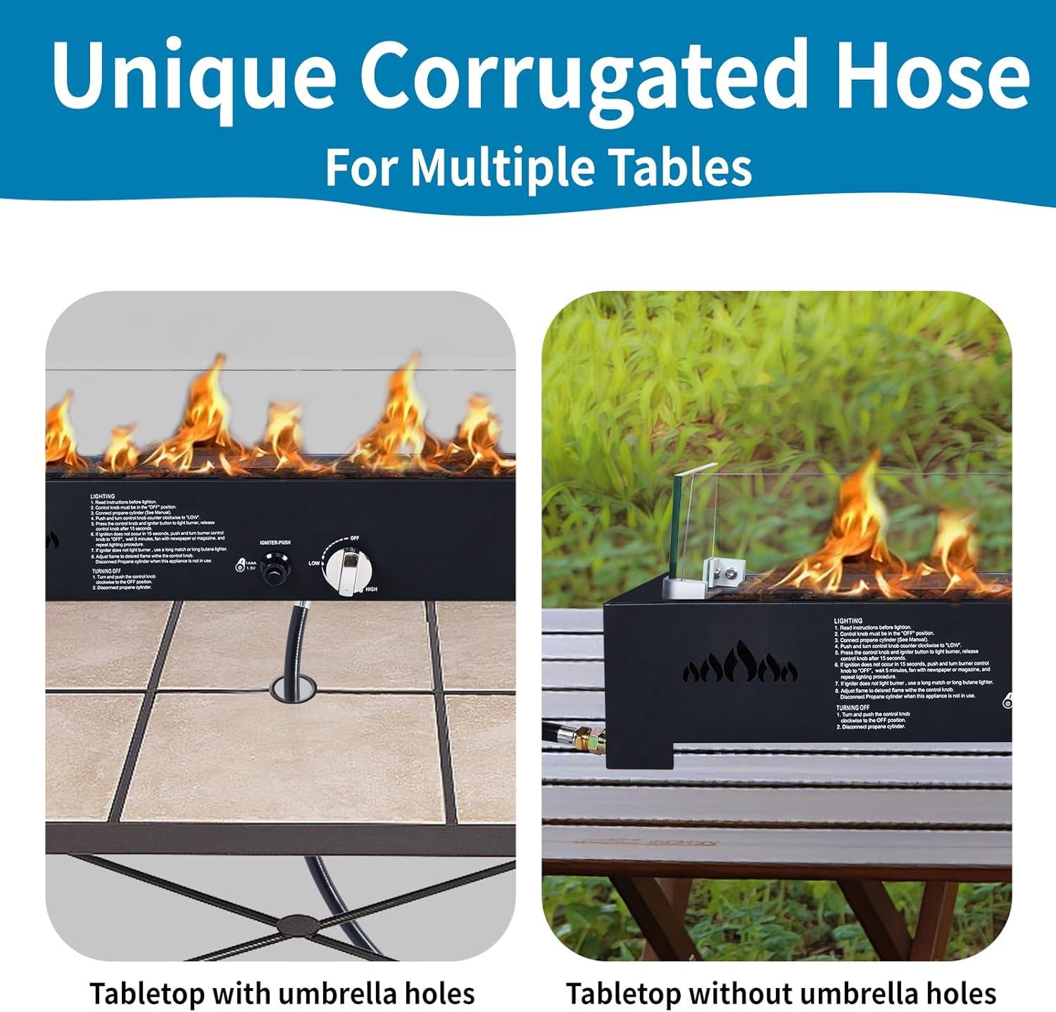 Kselythan 28'' TabletopFire Pit Table,Outdoor Portable Fireplace Rectangular Fire Bowl,Heat Pit Table With Lava Rocks And Glass Wind Guard,Outdoor Rectangular Smokeless Fire Table,For Hiking Camping