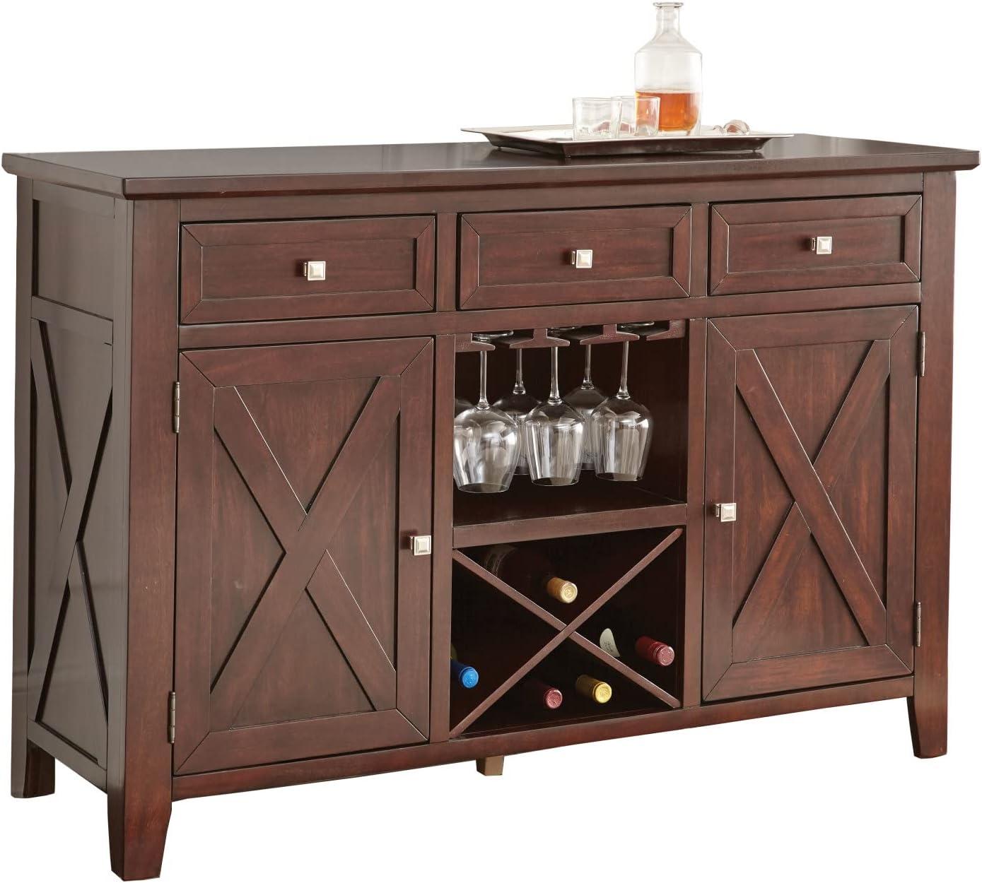 Contemporary Espresso Cherry Hardwood Server with Wine Rack