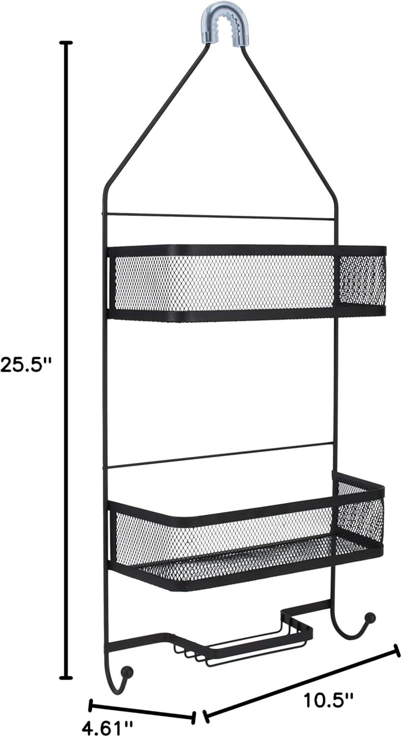 Matte Black Mesh Two-Shelf Shower Caddy with Suction Mount