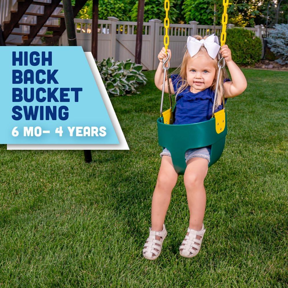 Green High Back Full Bucket Toddler Swing with Plastic Coated Chains