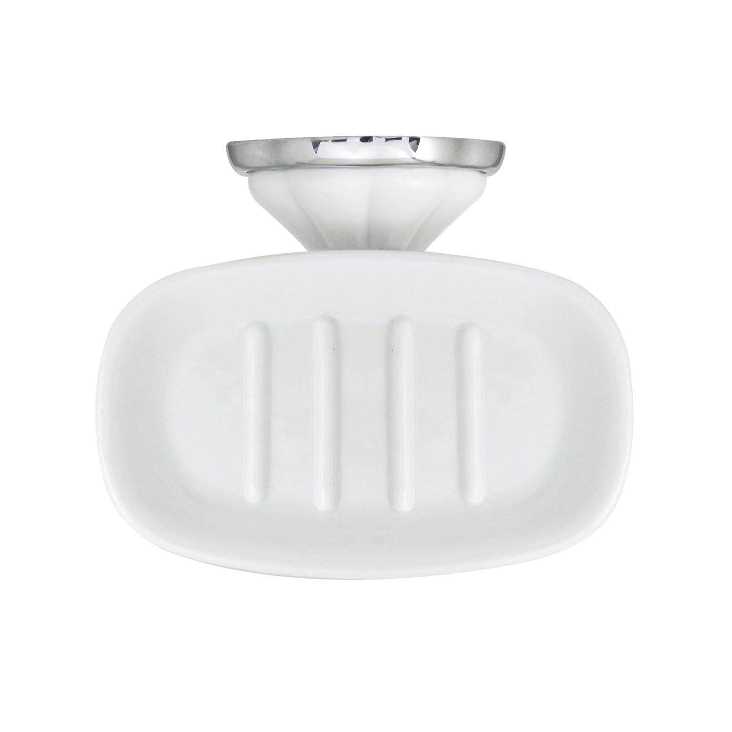 FLORA 4 Piece Bathroom Accessories Set in White Porcelain and Polished Chrome