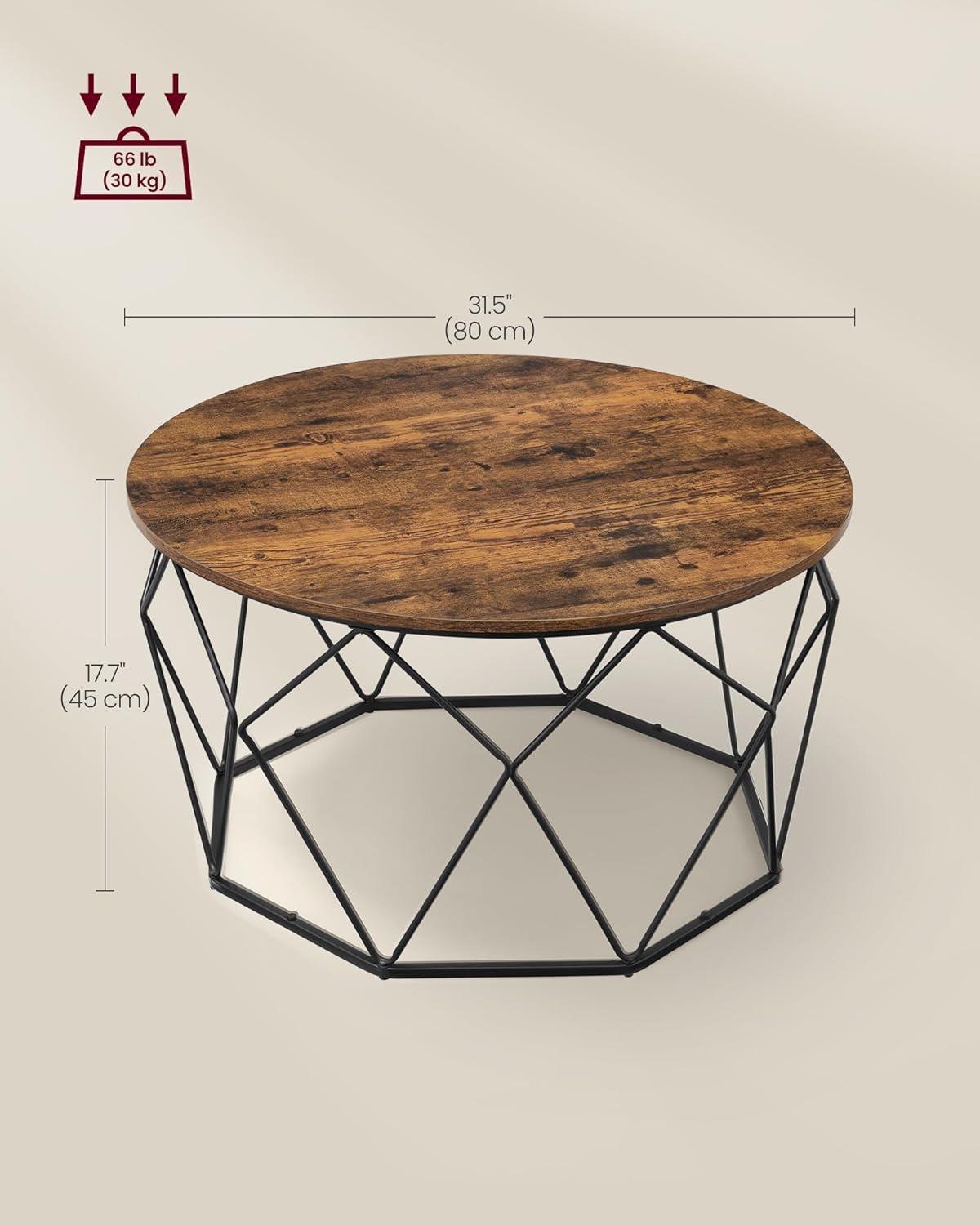 Rustic Brown and Black Round Lift-Top Coffee Table