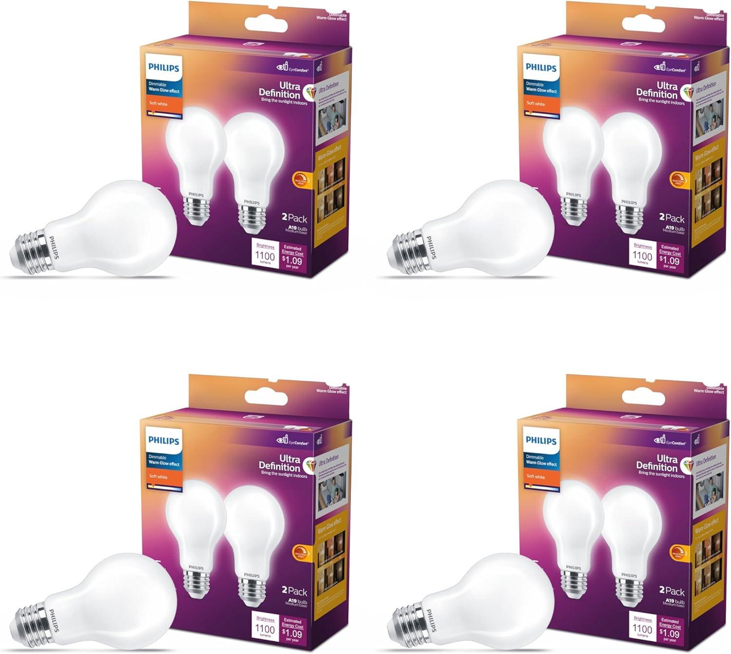 Philips UltraDef LED 60W Frosted Soft White A19 4P: Dimmable, Energy Star Certified, 800 Lumens, 13.7-Year Life