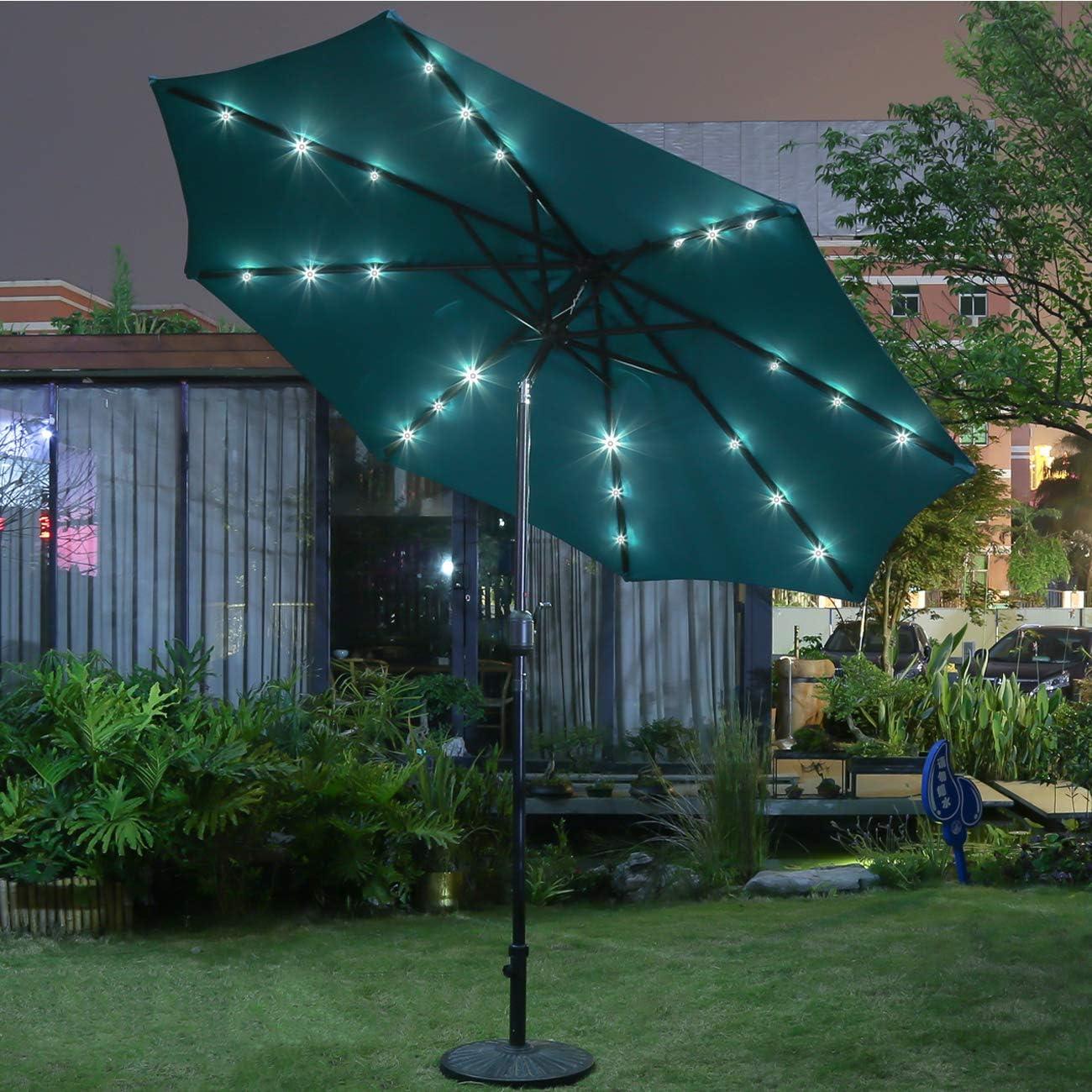 Teal Blue 9' Solar LED Lighted Patio Umbrella with Crank Lift and Tilt