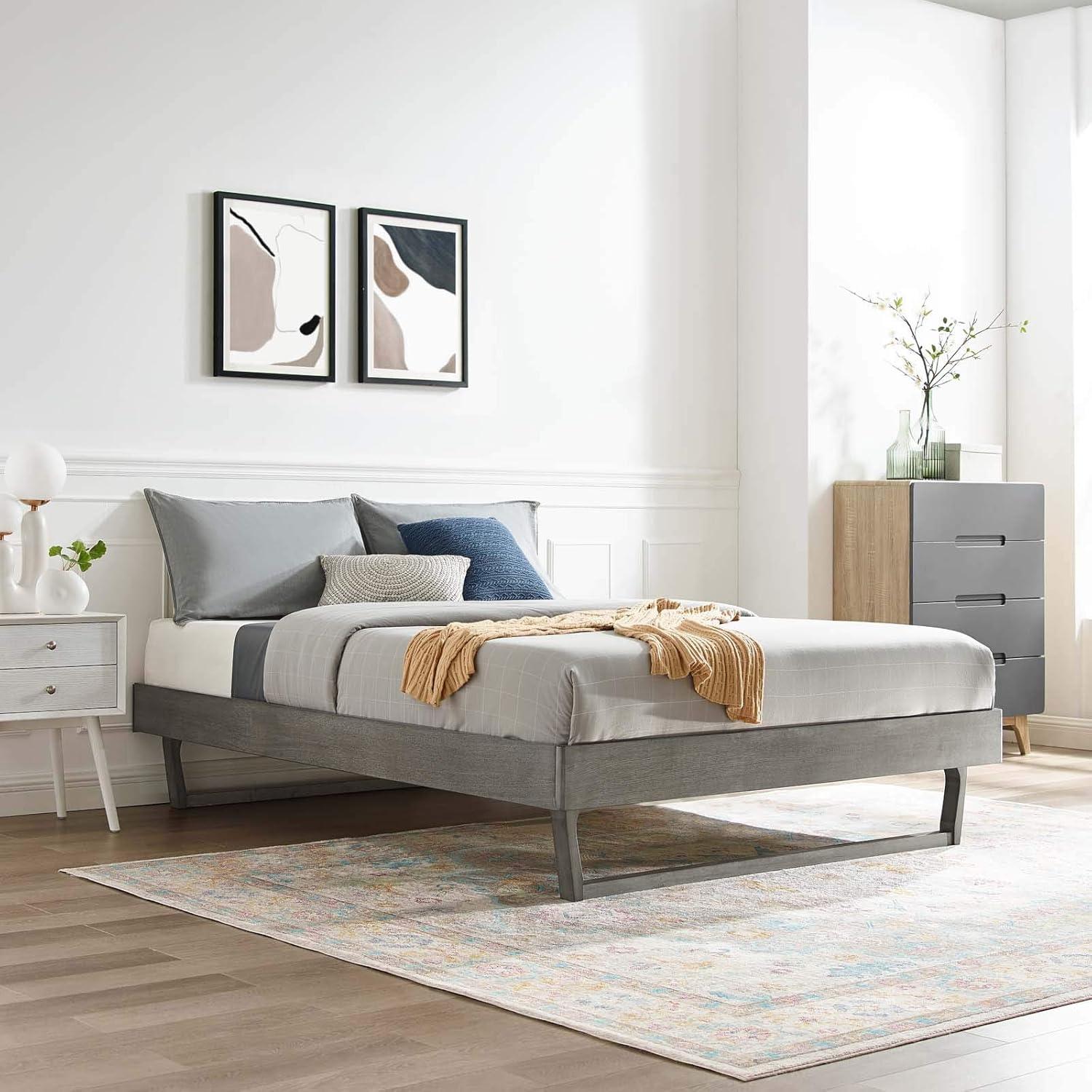 Modway Billie Full Wood Platform Bed Frame in Gray