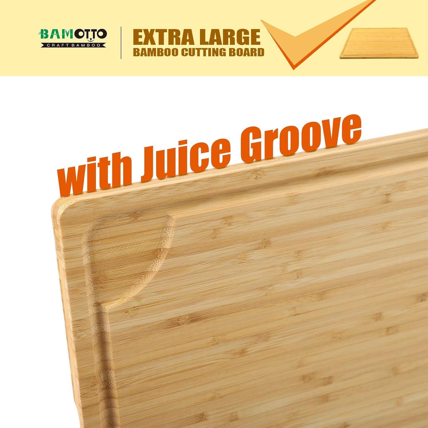 2024 New 24 Inch Extra Large Bamboo Cutting Board for Kitchen, Heavy Duty Wood Kitchen Stovetop Cover Chopping Board with Side Handles and Groove, 100% Organic Bamboo