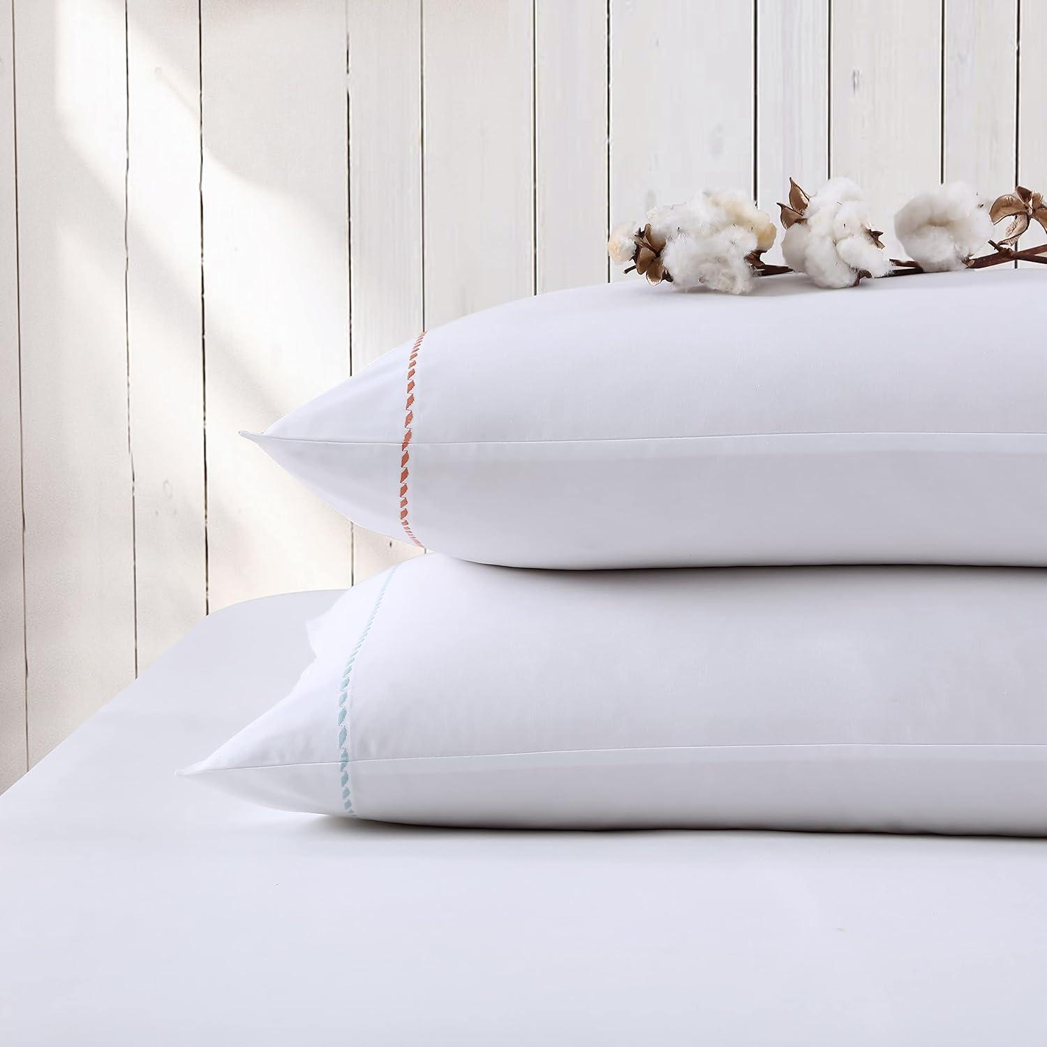 Queen Blue Organic Cotton Embroidered Percale Sheet Set