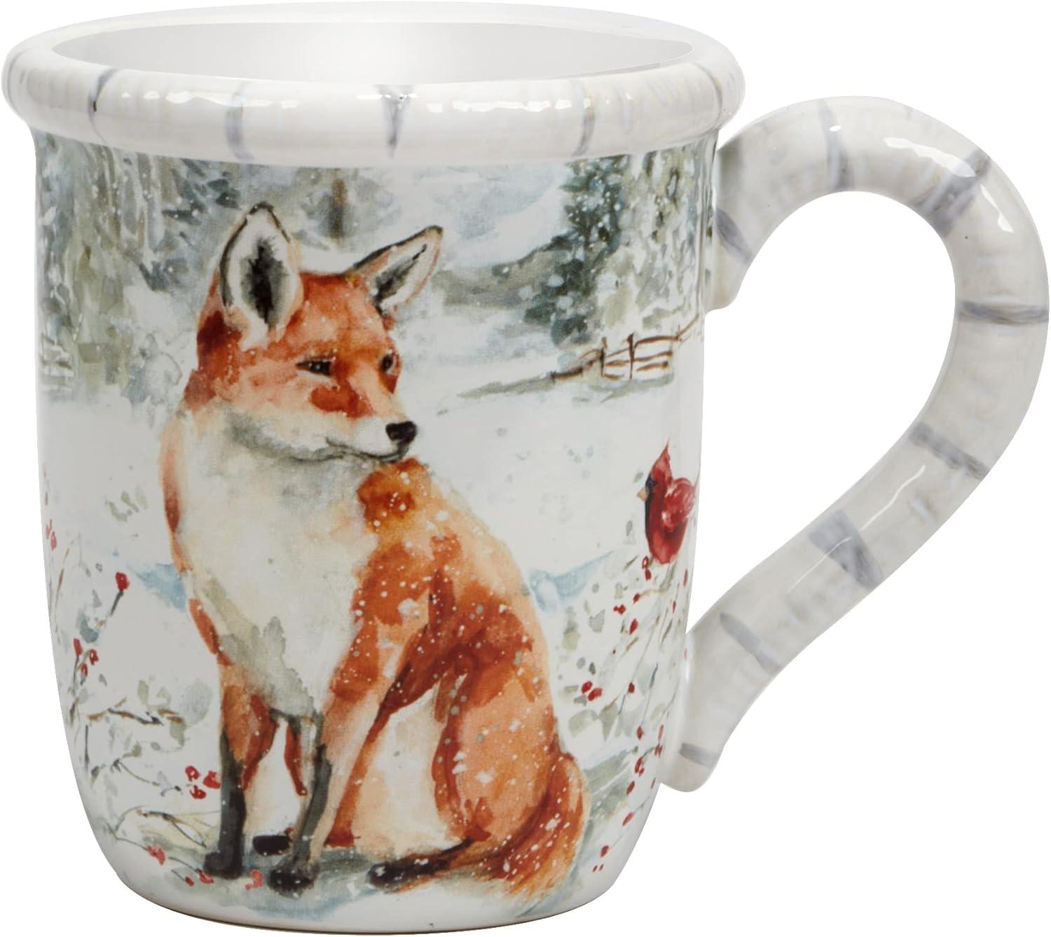 Winter's Walk Multicolor Ceramic 16oz Animal Print Mugs, Set of 4