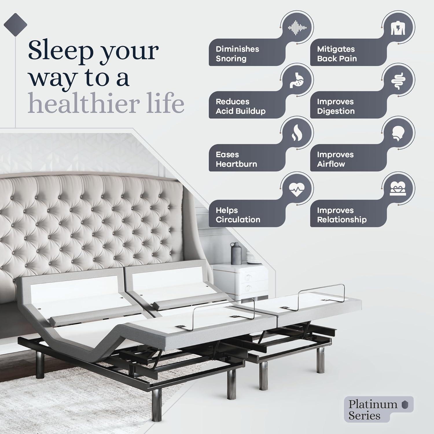 Sven & Son Platinum Adjustable Bed Base (Frame Only), Head and Foot Lift, Lumbar Support, Head (Pillow) Tilt, Massage, USB - King