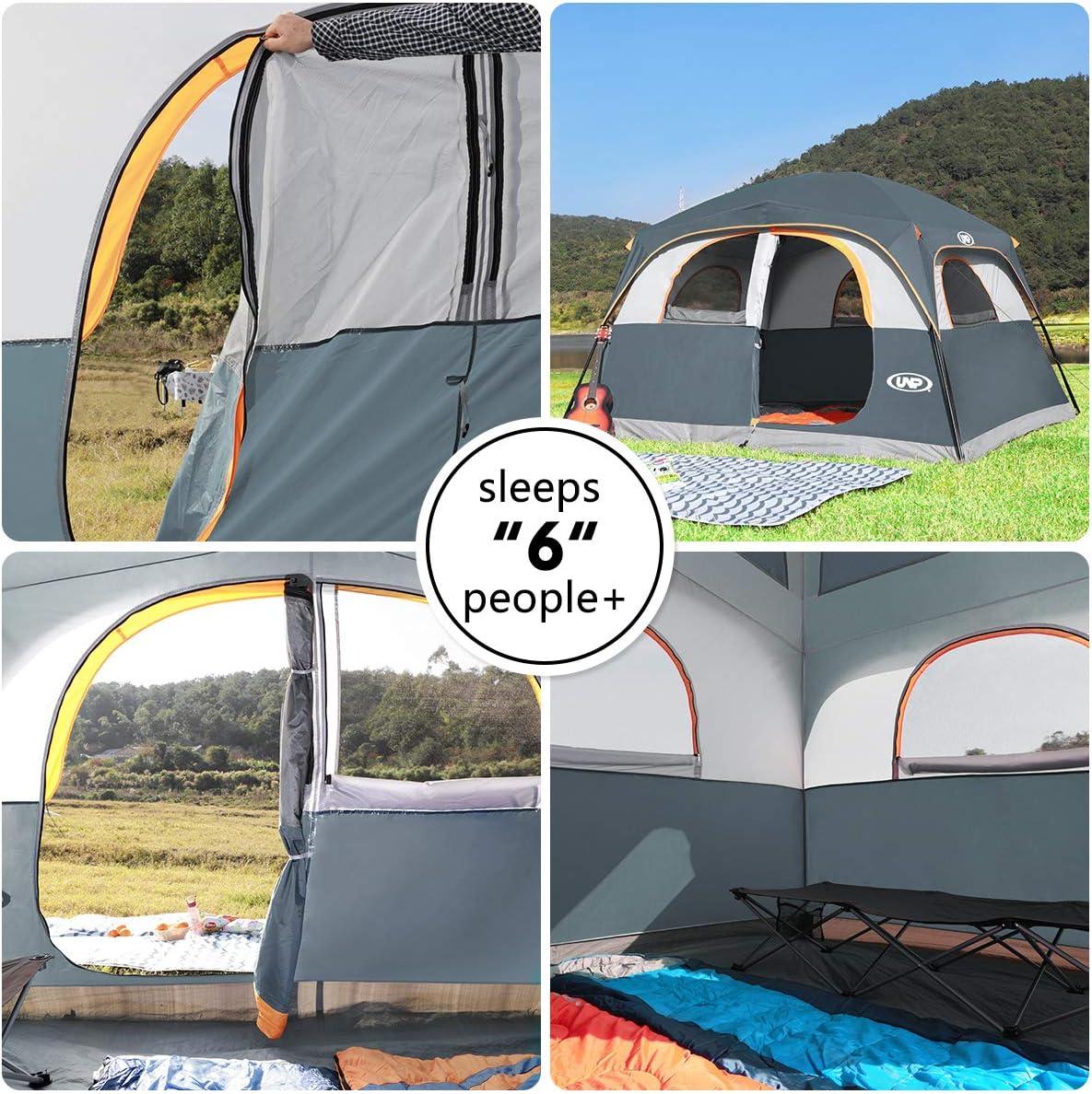 Gray 6-Person Waterproof Windproof Camping Tent with Carry Bag