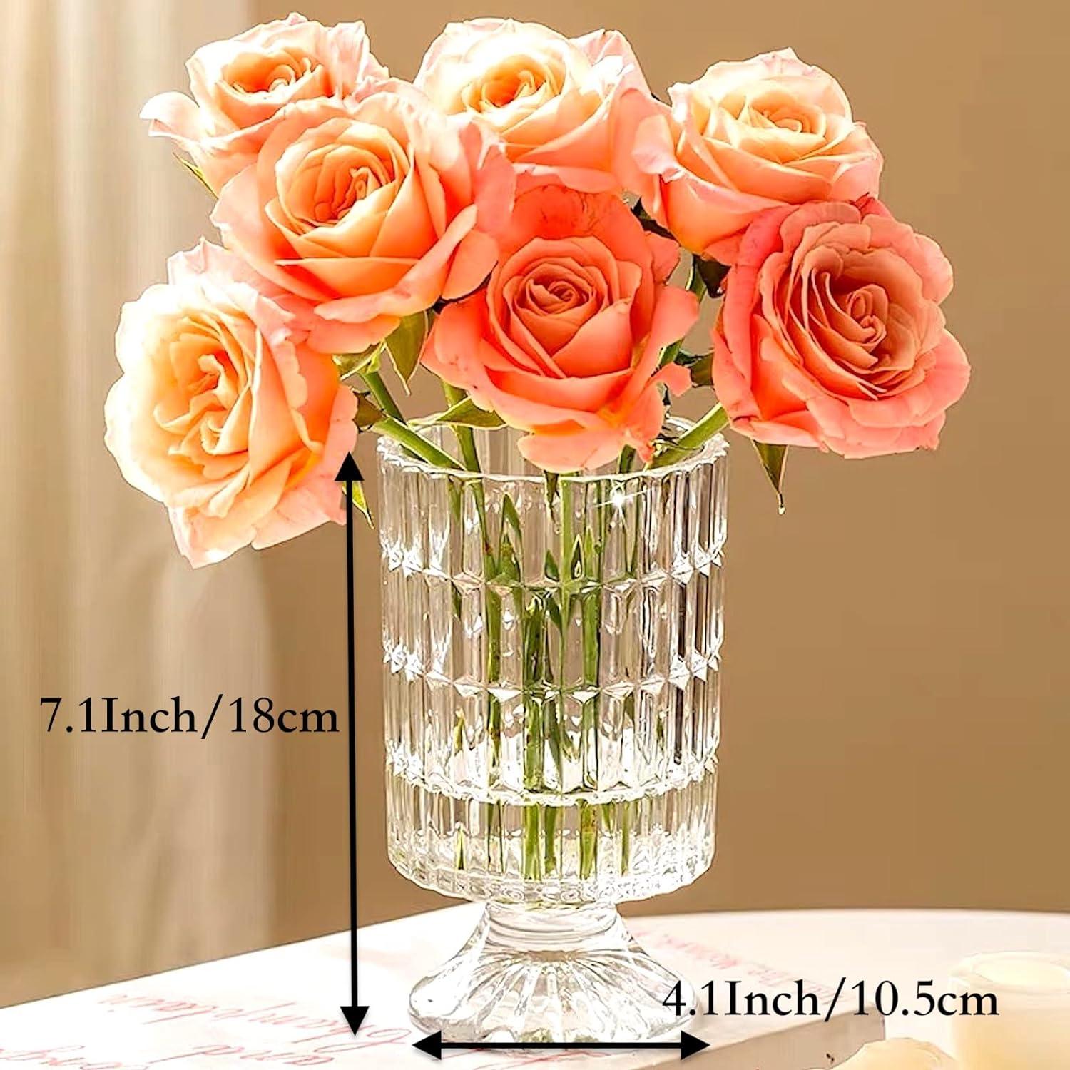 Clear Embossed Glass Pedestal Flower Vase, 7''