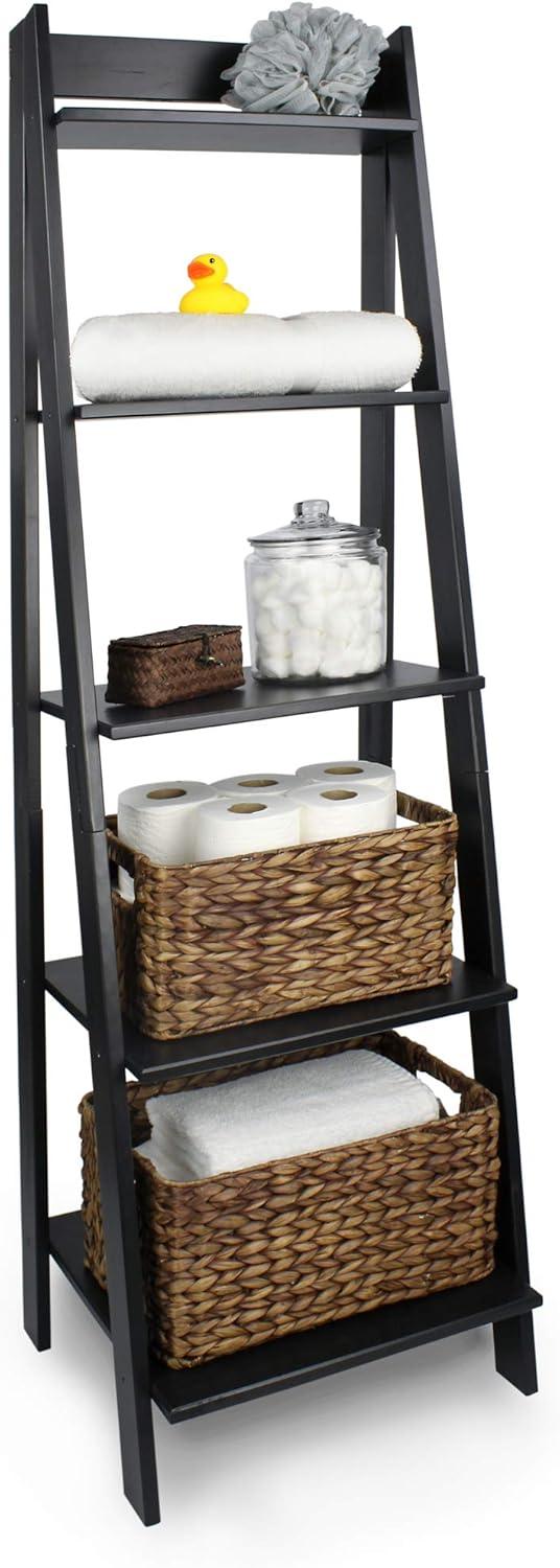 Adeptus Solid Wood 5 Shelf Ladder Bookcase - Black