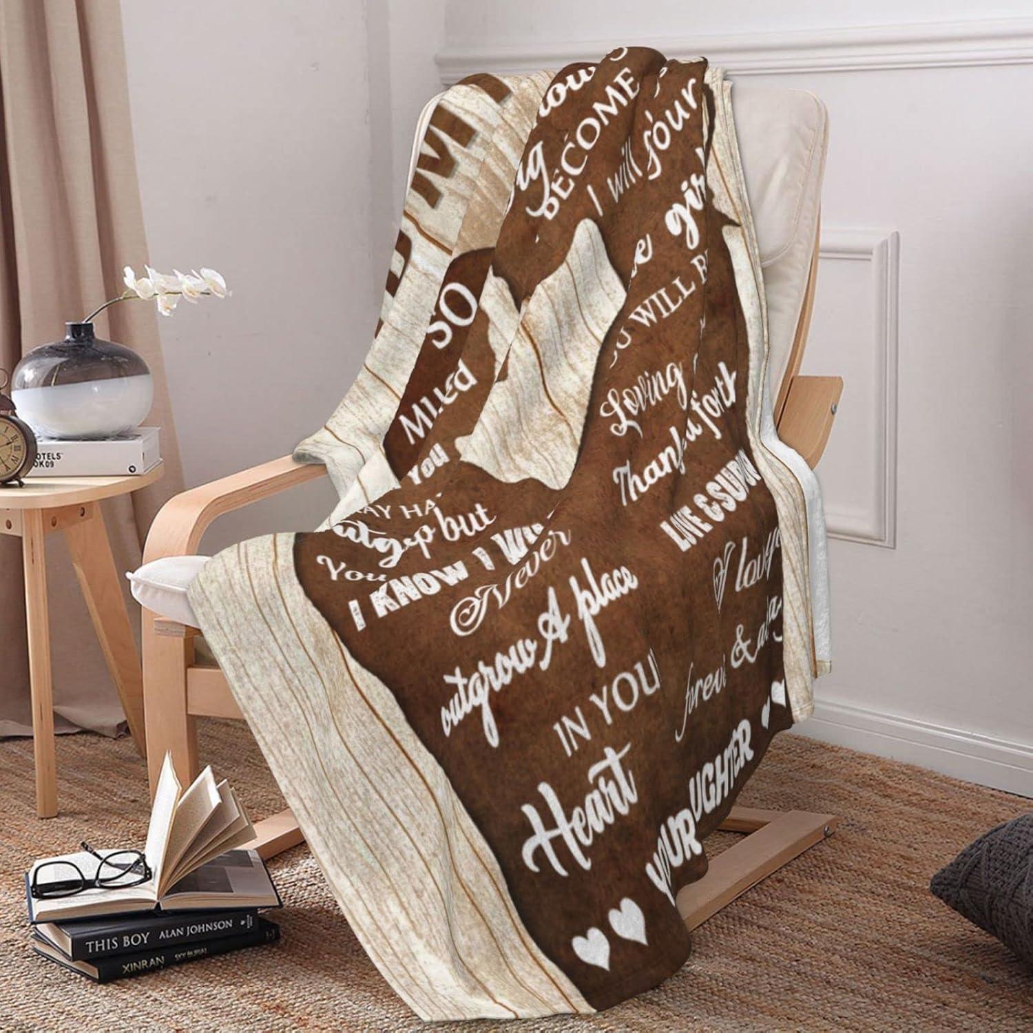 Brown and White Fleece Mom Blanket with Heartfelt Message