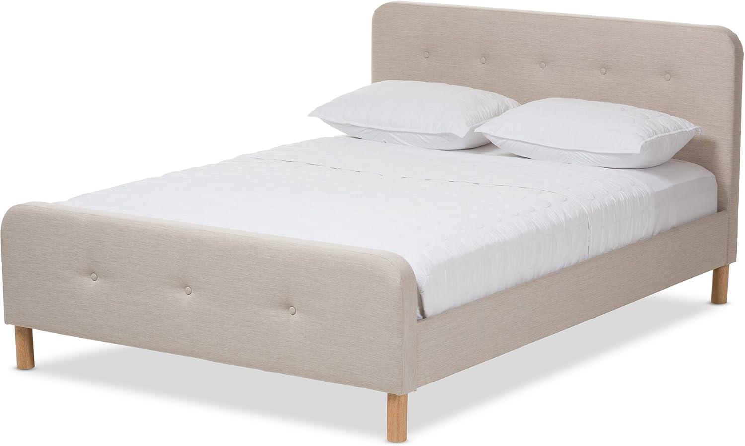 Light Beige Upholstered Full Platform Bed with Tufted Headboard